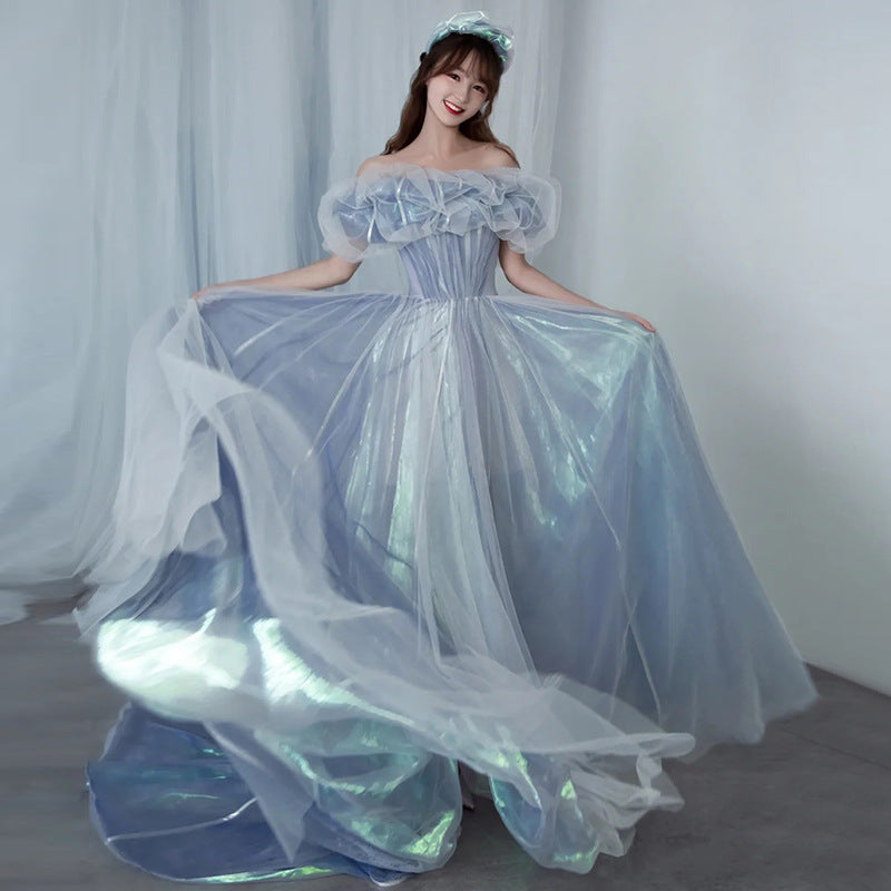Off Shoulder A-Line Tulle Prom Dress Baby Blue Evening Formal Gown 582 - Perfect for Homecoming, Prom, Quinceañera & Special Occasions