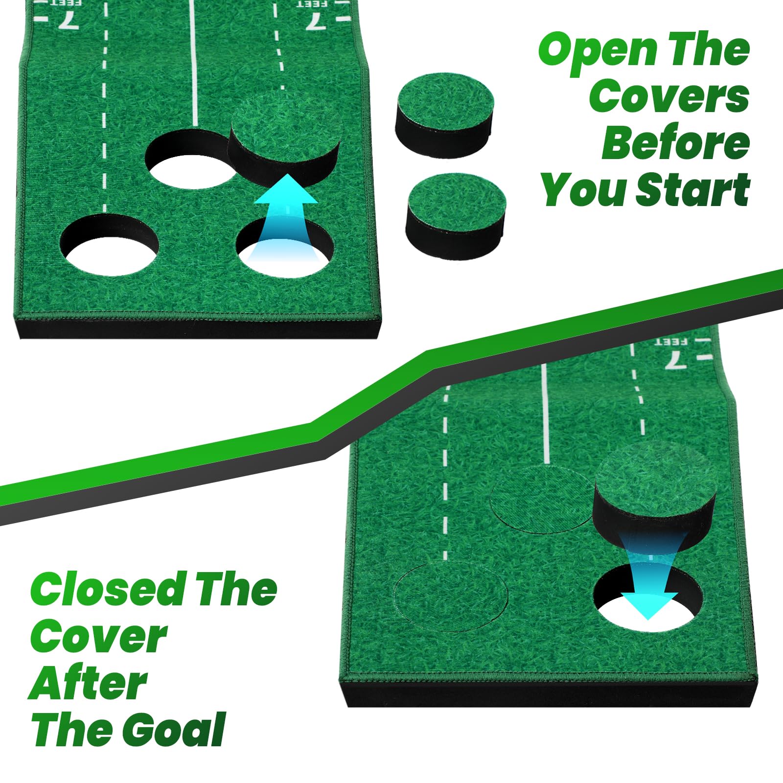 Premium Indoor/Outdoor Golf Putting Green Mat with Putter & Golf Pong Game Set - Practice Training Equipment for Men & Women - Perfect Gift for Christmas & New Year - Ideal for Home Office, Backyard & Indoor Golf Practice