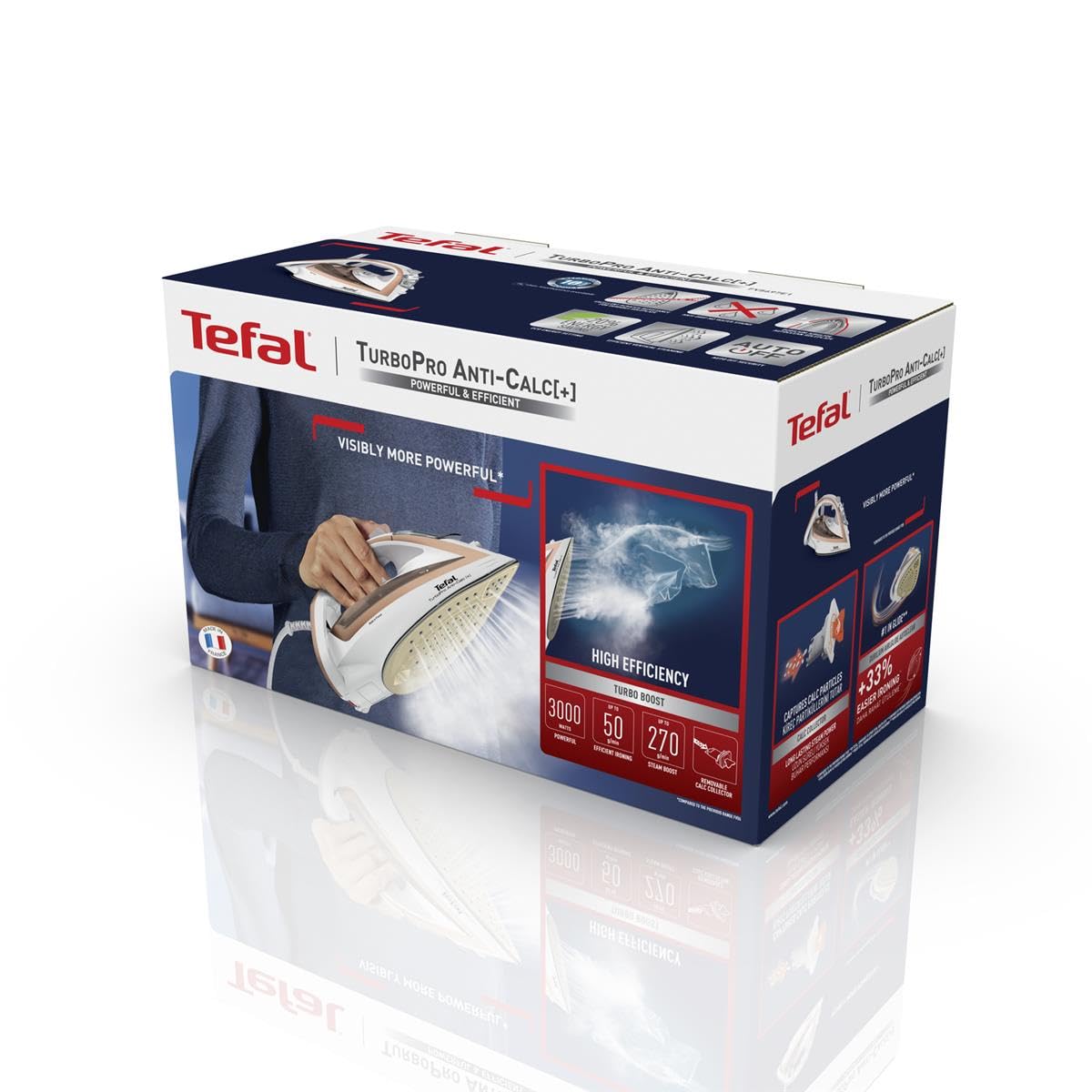 TEFAL TurboPro FV5697E1 3000W Steam Iron with Dry Function - Beige White (FV5697) - Perfect for Home, Office & Travel - Fast Wrinkle Removal for Clothes, Curtains & Fabrics