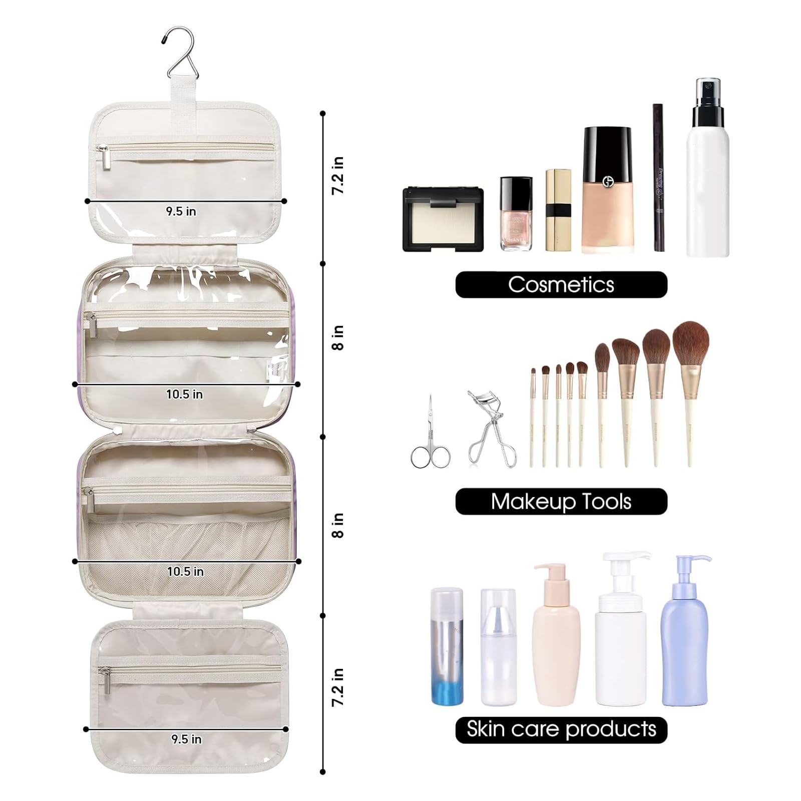 Narwey Hanging Toiletry Bag for Women - Travel Makeup Organizer with Multiple Pockets, Waterproof Cosmetic Bag for Toiletries & Travel Essentials (Medium, Purple) - Perfect for Vacation, Business Trips & Gym Use