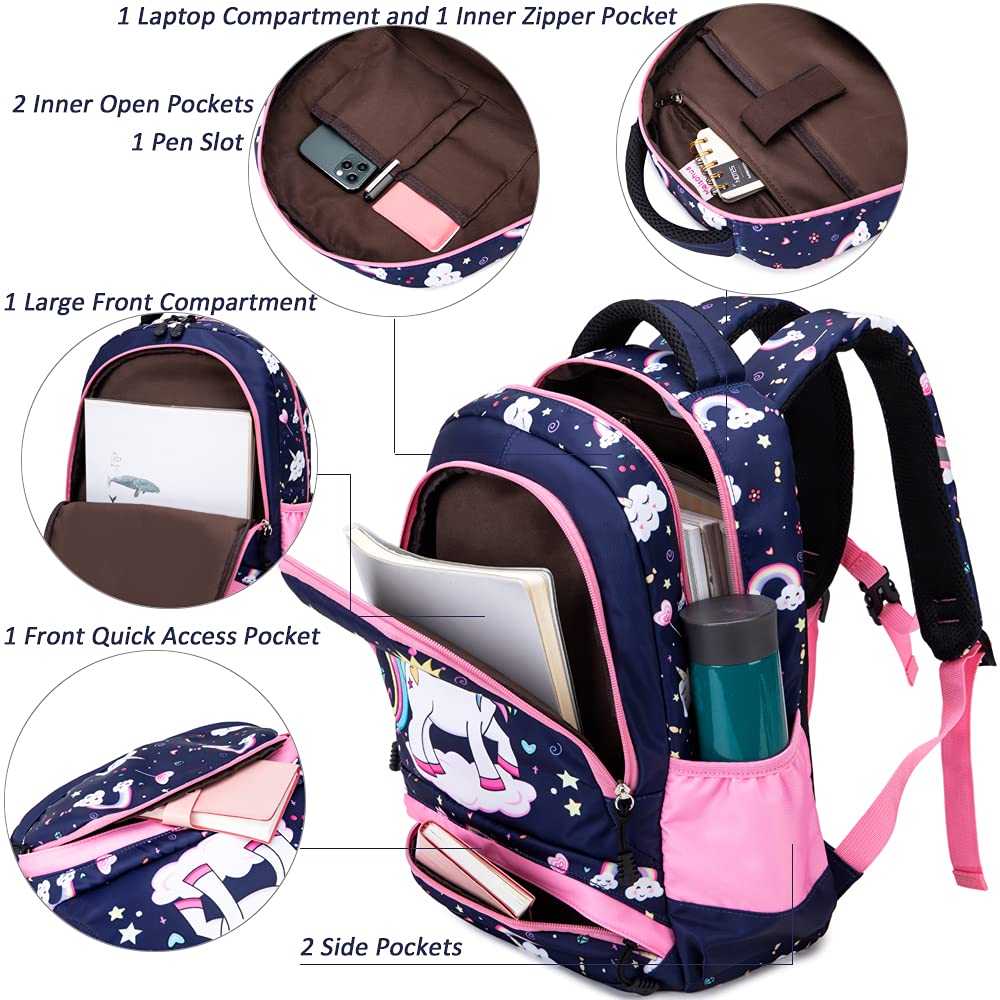 Meisohua Unicorn Backpack for Girls - Lightweight School Bookbag with Pencil Case, Cute Kids Backpack Set for Elementary, Middle School & Travel | Water-Resistant Daypack for Teens & Tweens