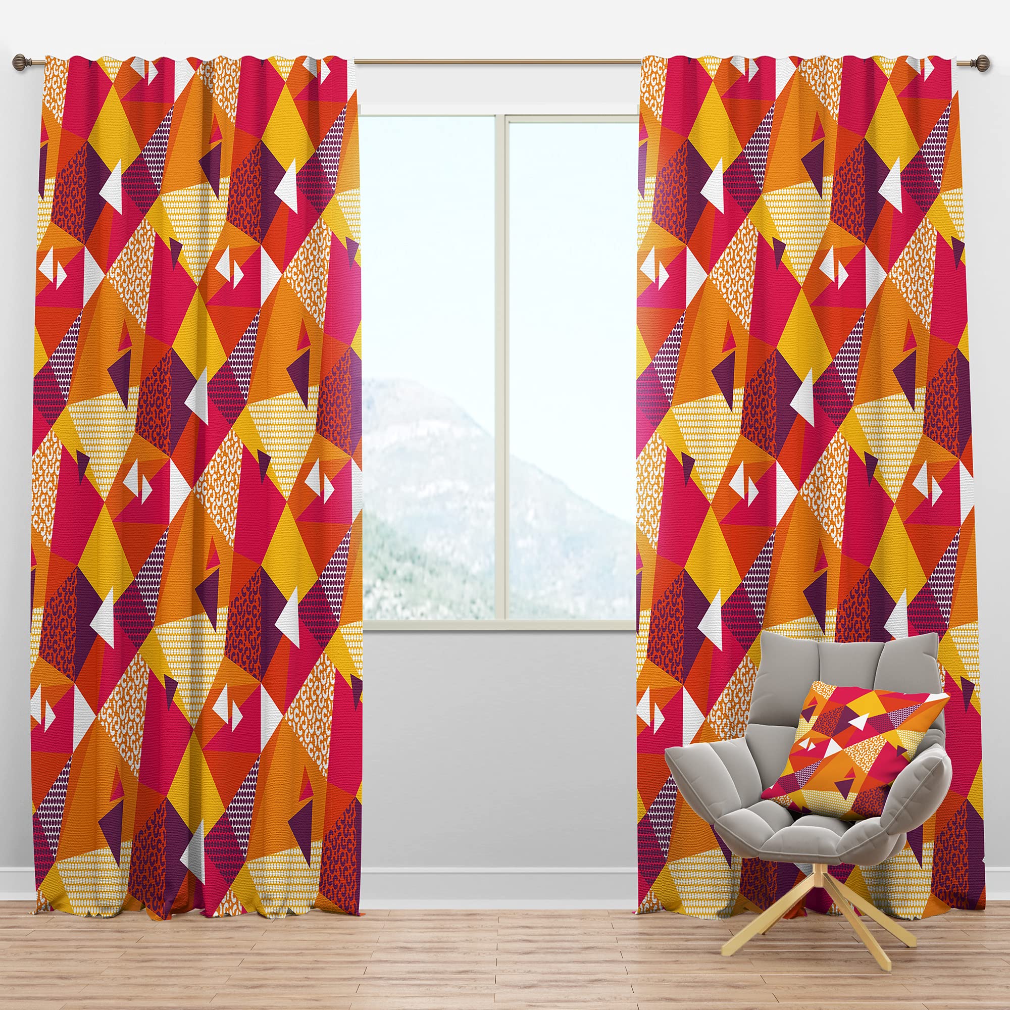 Abstract Geometric Retro III Blackout Curtains - Thermal Insulated Single Panel (52x95 inches) for Bedroom & Living Room - Noise Reducing & Energy Saving Window Drapes for Better Sleep & Home Decor