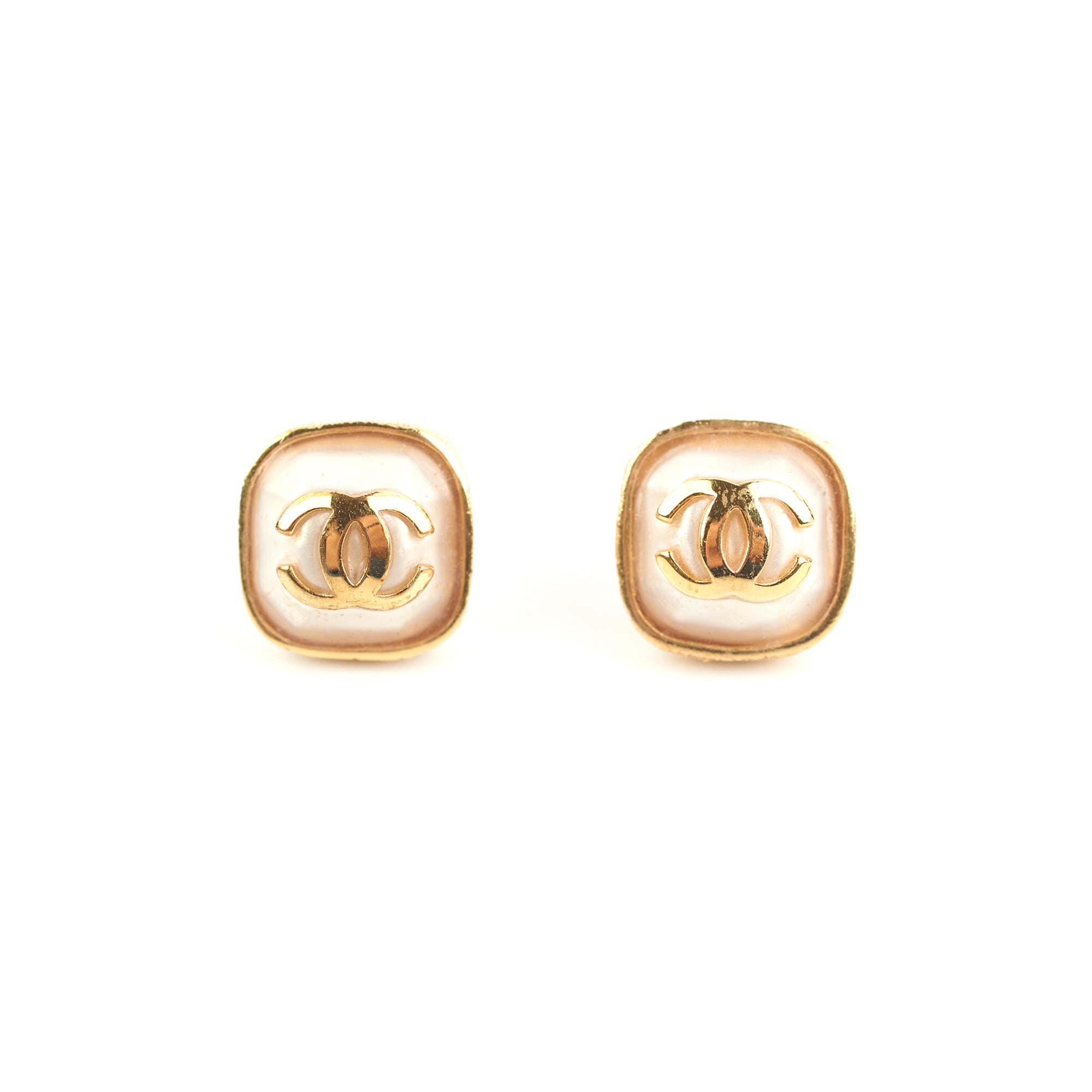 Chanel Square Cushion CC Logo Pearl Earrings - Luxury Costume Jewelry for Women, Elegant Pearl Stud Earrings for Party, Wedding & Special Occasions