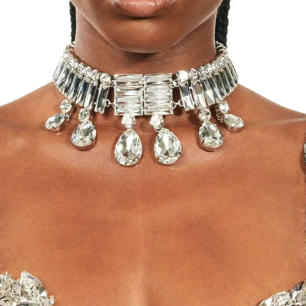 Exaggerated Large Crystal Choker Necklace - Luxury Water Drop Rhinestone Statement Collar for Women | Elegant Evening Wear & Special Occasion Jewelry