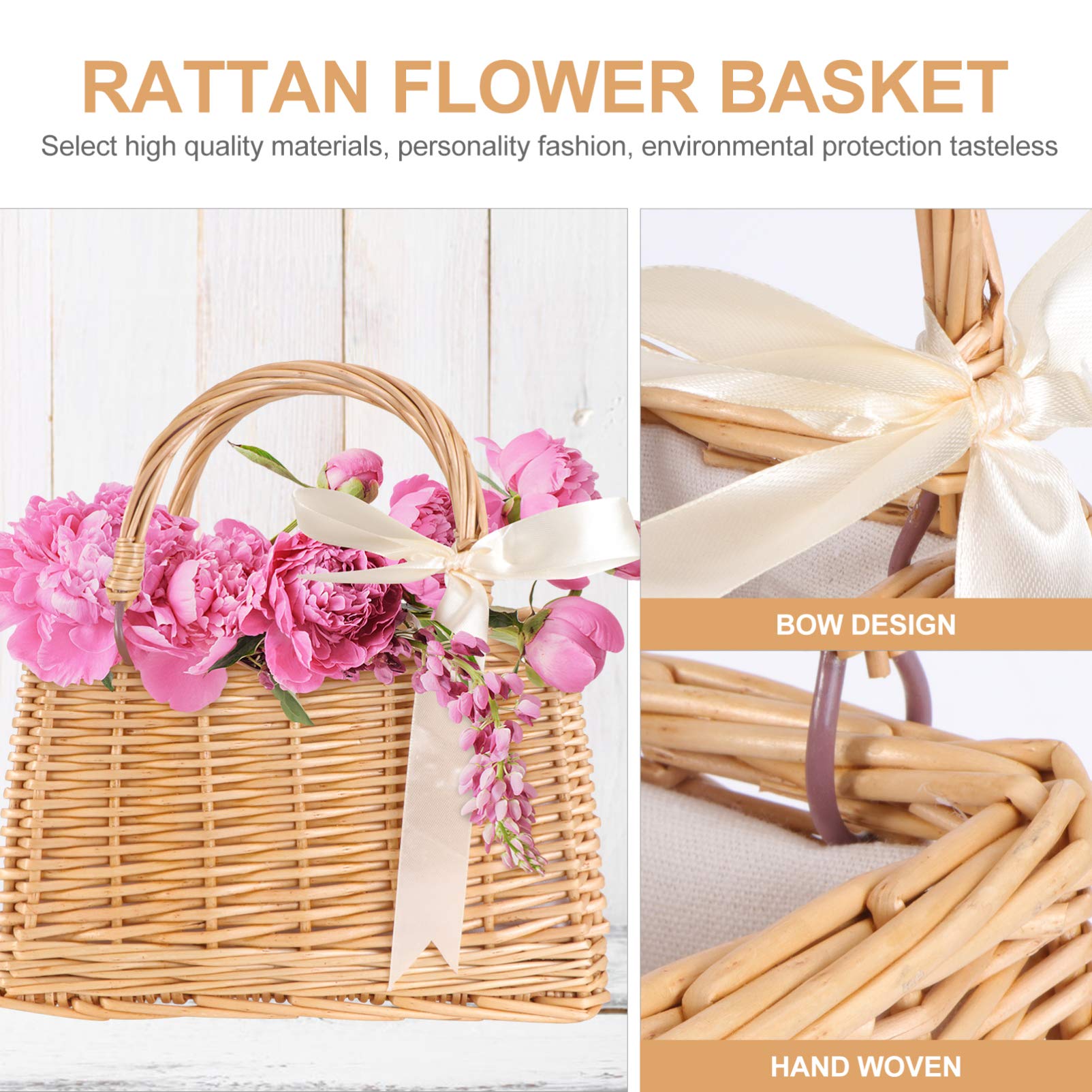 DOITOOL Rattan Woven Basket - Portable Flower Basket for Wedding, Easter, Home Decor, Egg Storage, Dried Flowers | Perfect for Wedding Flower Girl, Party Decor, and Rustic Home Organizing