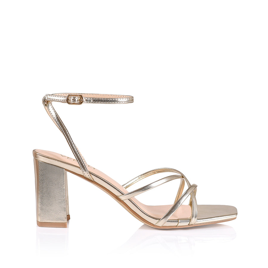 Nakita Women's Block Heel Sandals - Champagne Metallic Comfortable Dressy Open Toe Shoes for Wedding, Party & Summer Outfits