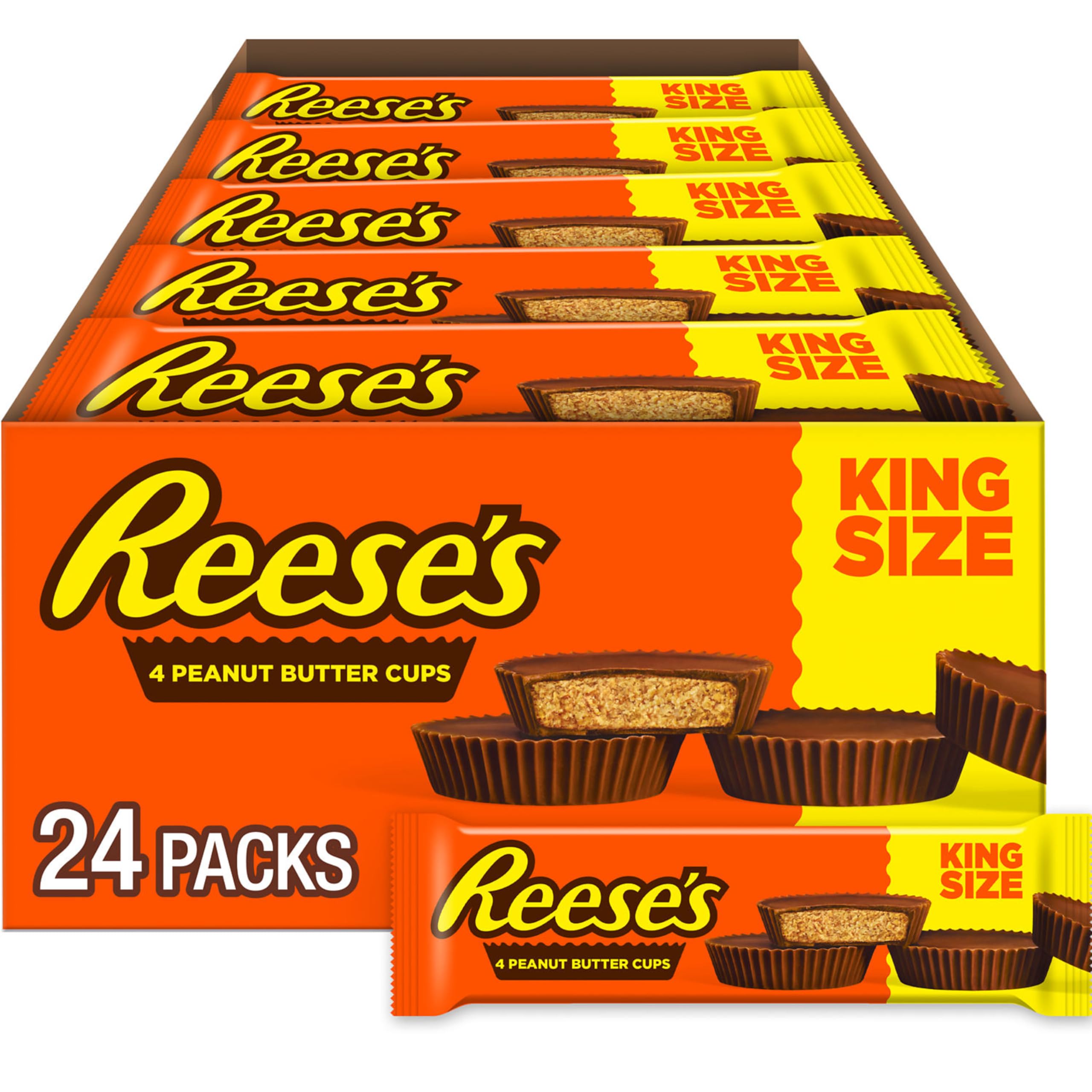 REESE'S King Size Milk Chocolate Peanut Butter Cups - 24 Pack (2.8 oz) - Bulk Candy for Halloween, Christmas, Party Favors & Office Snacks