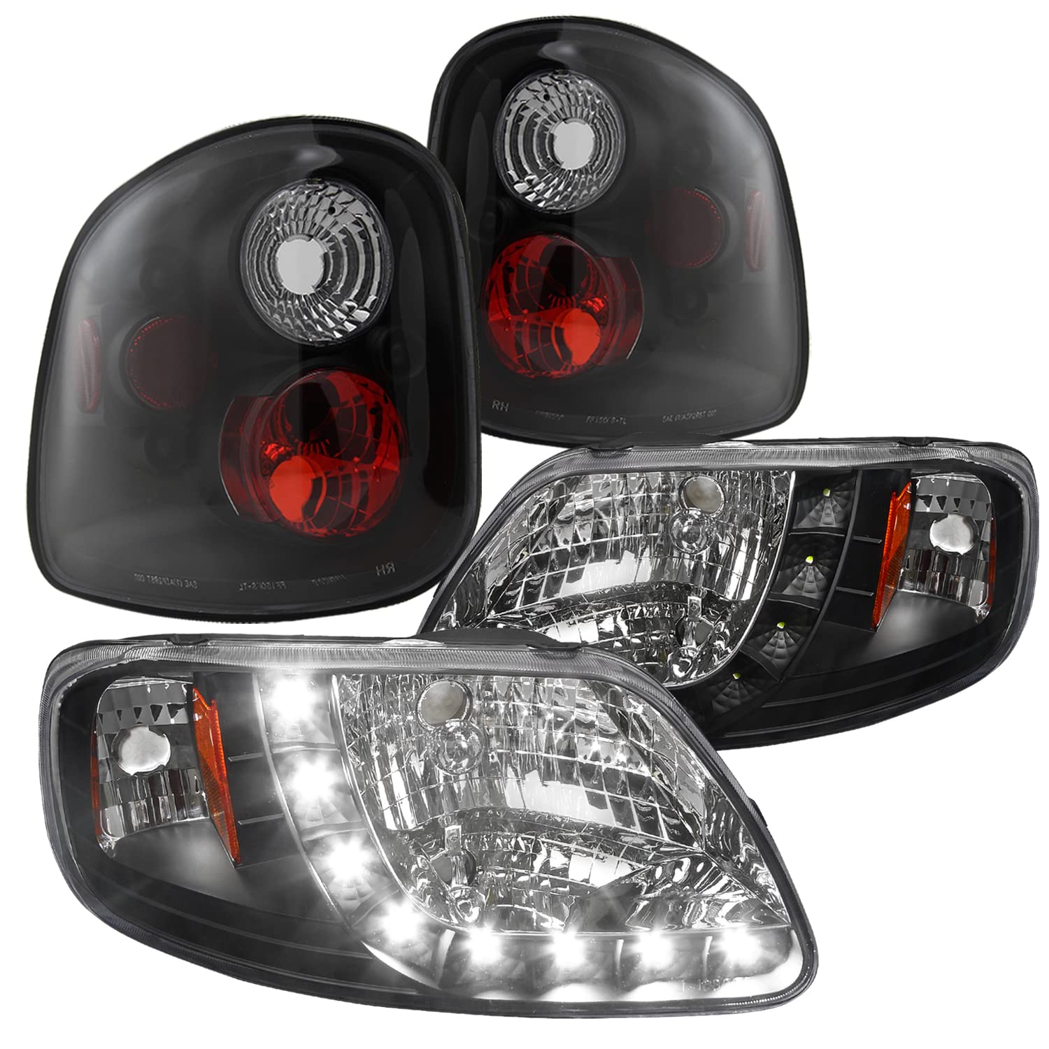 Spec-D Tuning Crystal Black SMD LED Headlights & Clear Tail Lights for Ford F150 1997-2000 | High Visibility Lighting Upgrade for Night Driving & Off-Road Adventures