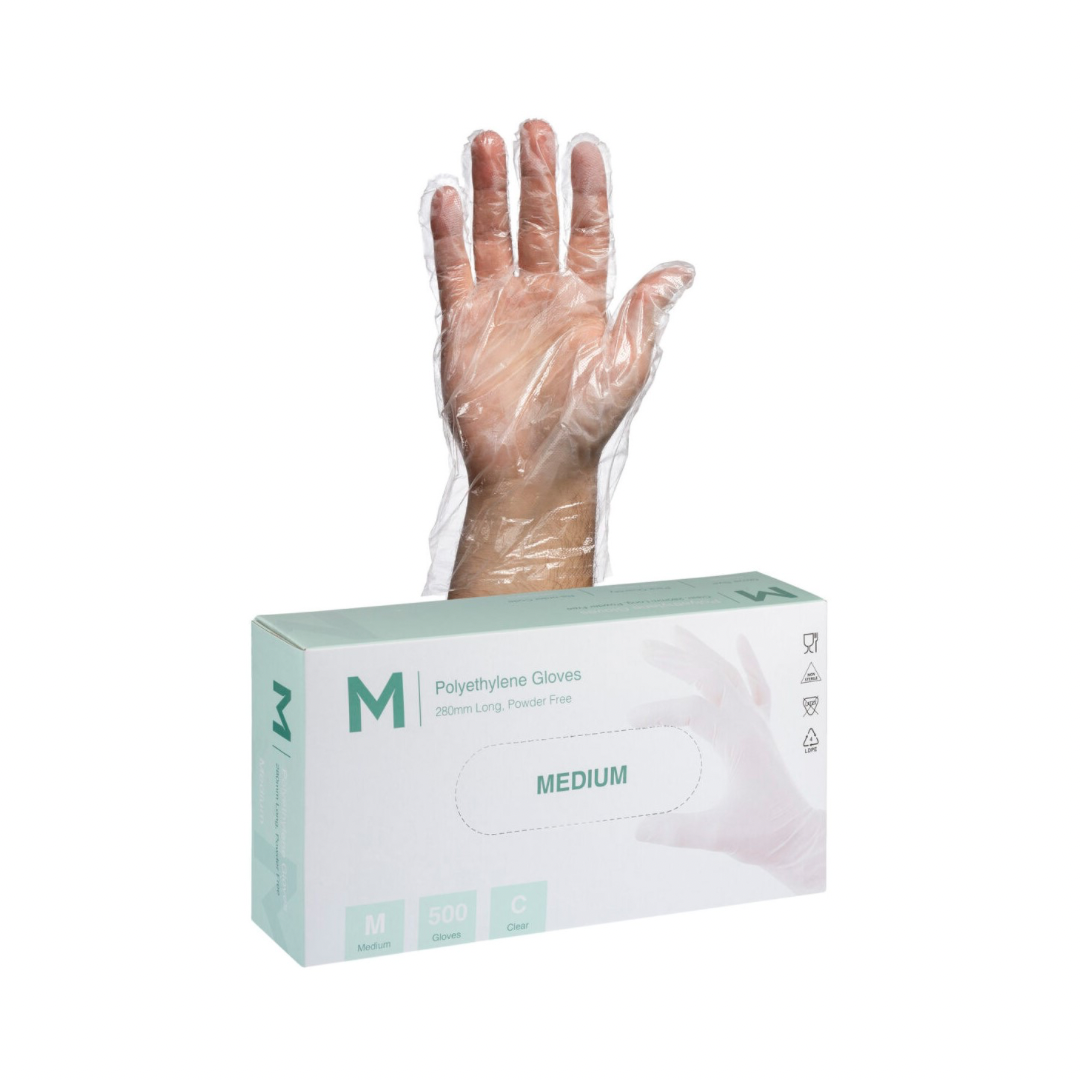 Disposable Polyethylene Gloves - Clear, Size S/M, 240mm Cuff, 1.0g Thickness - 5000 Gloves per Box - Perfect for Food Handling, Cleaning & Medical Use