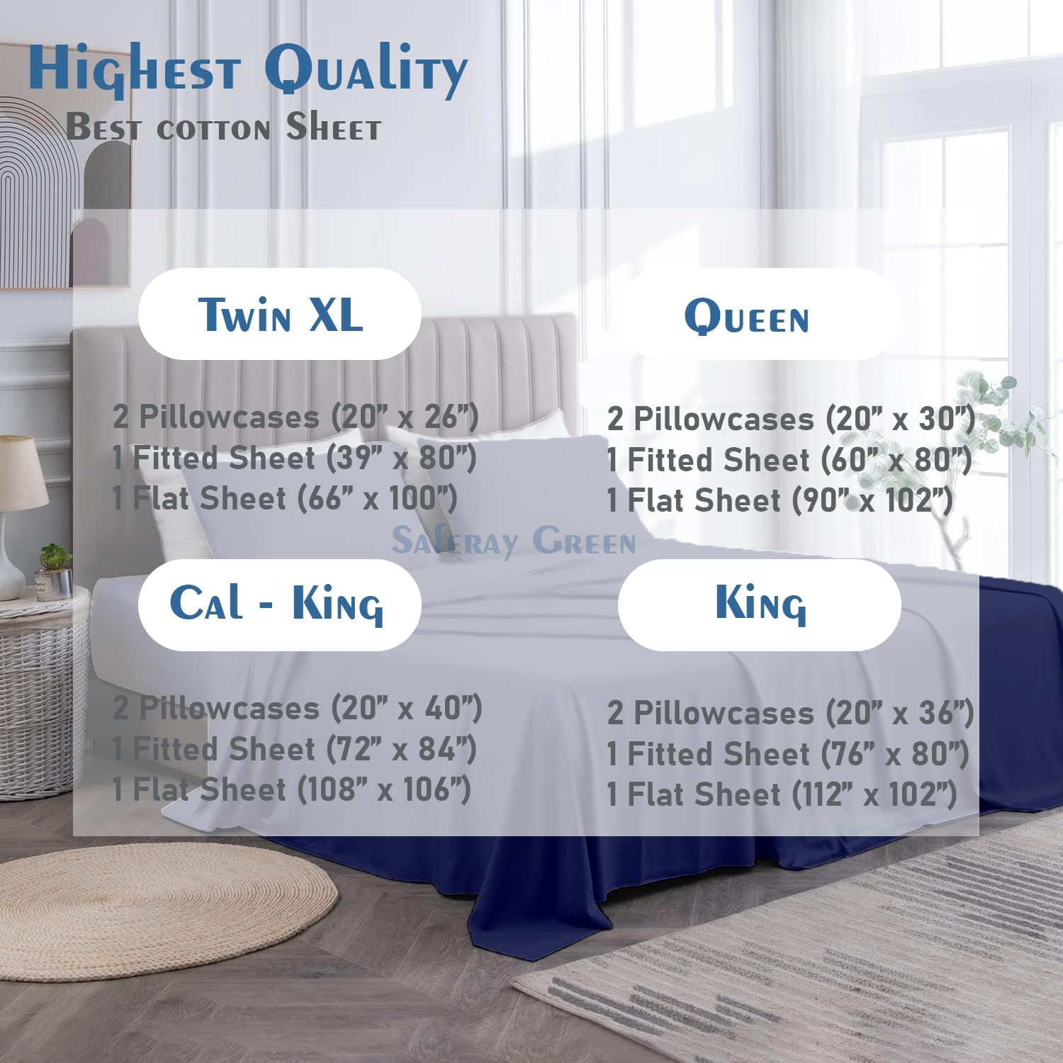 4-Piece Queen Size Sheet Set - 100% Organic Cotton, 800 Thread Count, Soft & Breathable Luxury Bed Sheets with 8-12