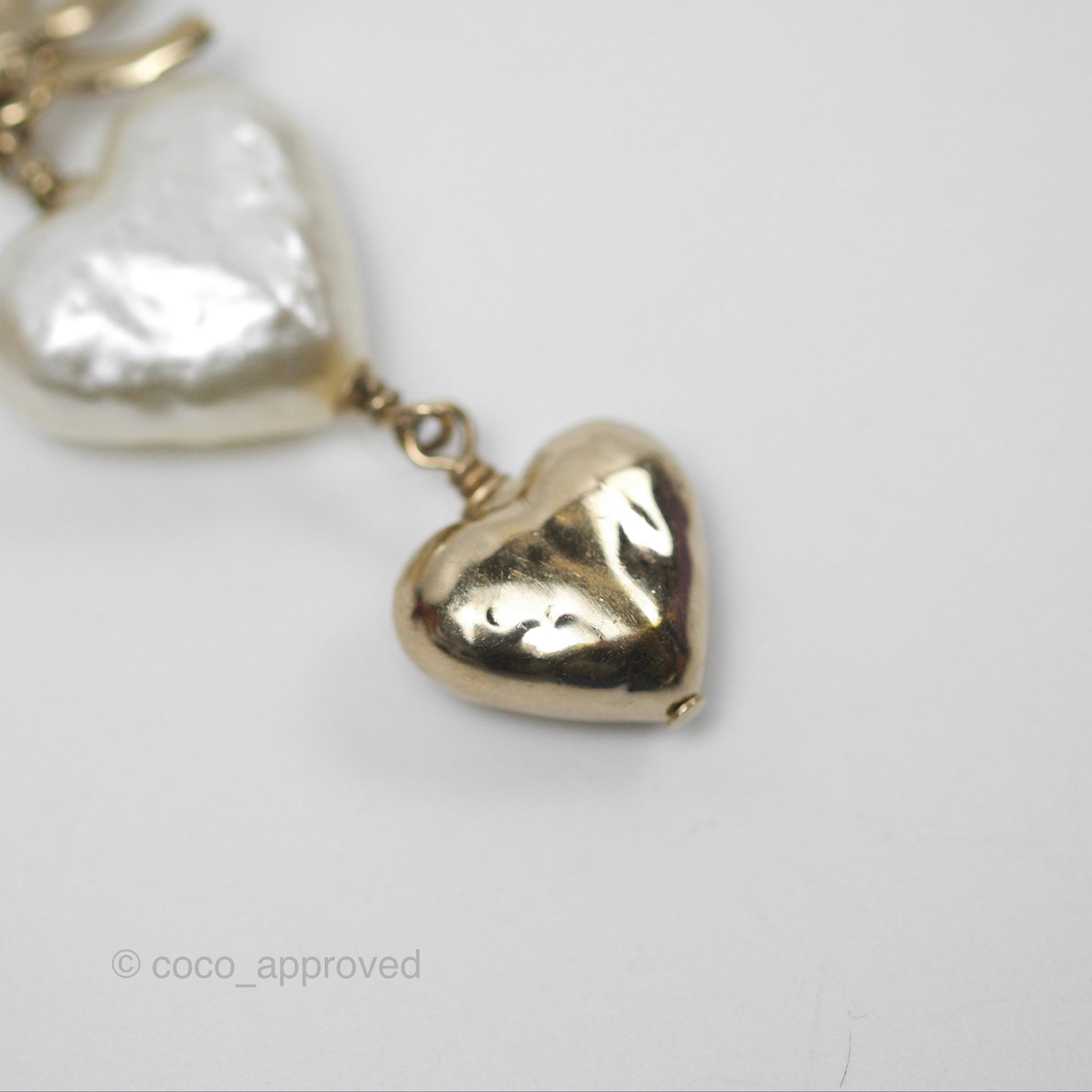 Chanel CC Pearl Heart Drop Earrings for Women - Gold Tone Fashion Jewelry 22C Collection | Perfect for Weddings, Parties & Special Occasions
