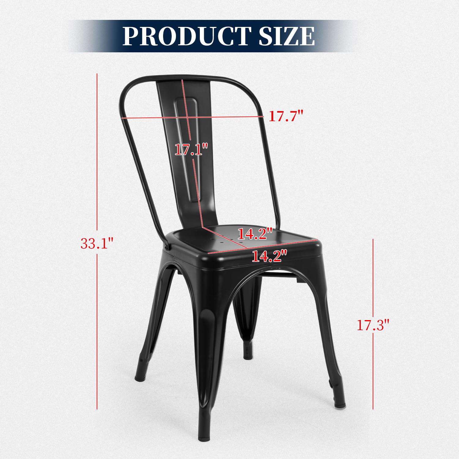 FDW Metal Dining Chairs Set of 4 - Indoor Outdoor Stackable Kitchen & Patio Chairs with 18 Inch Seat Height - 330LBS Weight Capacity - Perfect for Restaurants, Cafes, Bistros & Home Dining
