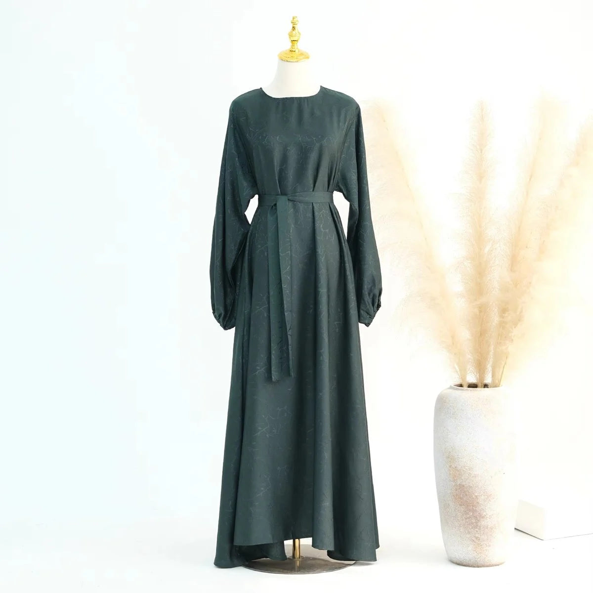 Elegant 3D Jacquard Satin Abaya Dress #24009 - Modest Islamic Women's Prayer Dress for Special Occasions & Evening Events