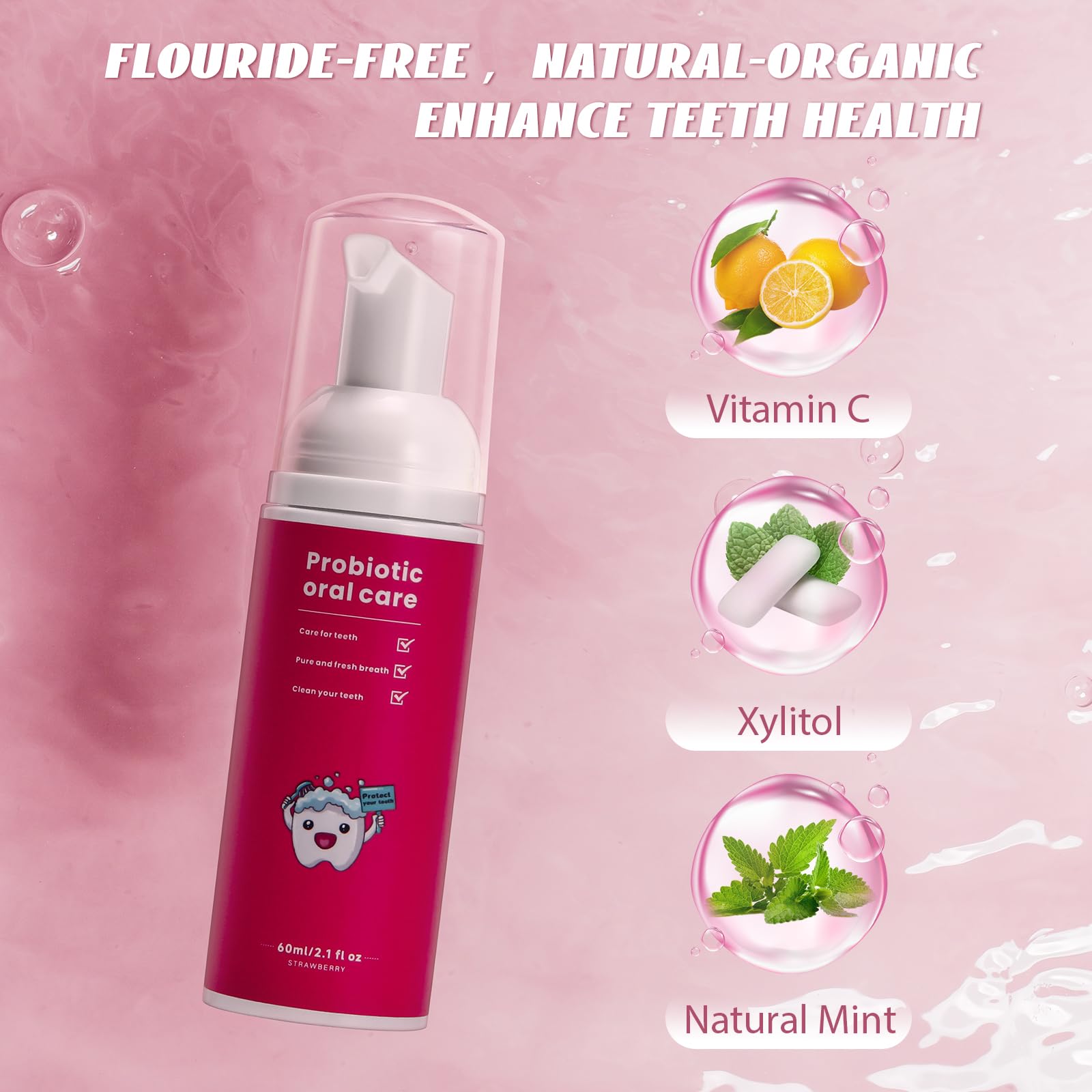 Fluoride-Free Kids Toothpaste 2 Pack - Natural Strawberry Mint Flavor Teeth Whitening & Cleaning Gel for Toddlers & Adults | Organic, Travel-Friendly for Home, School & Vacations