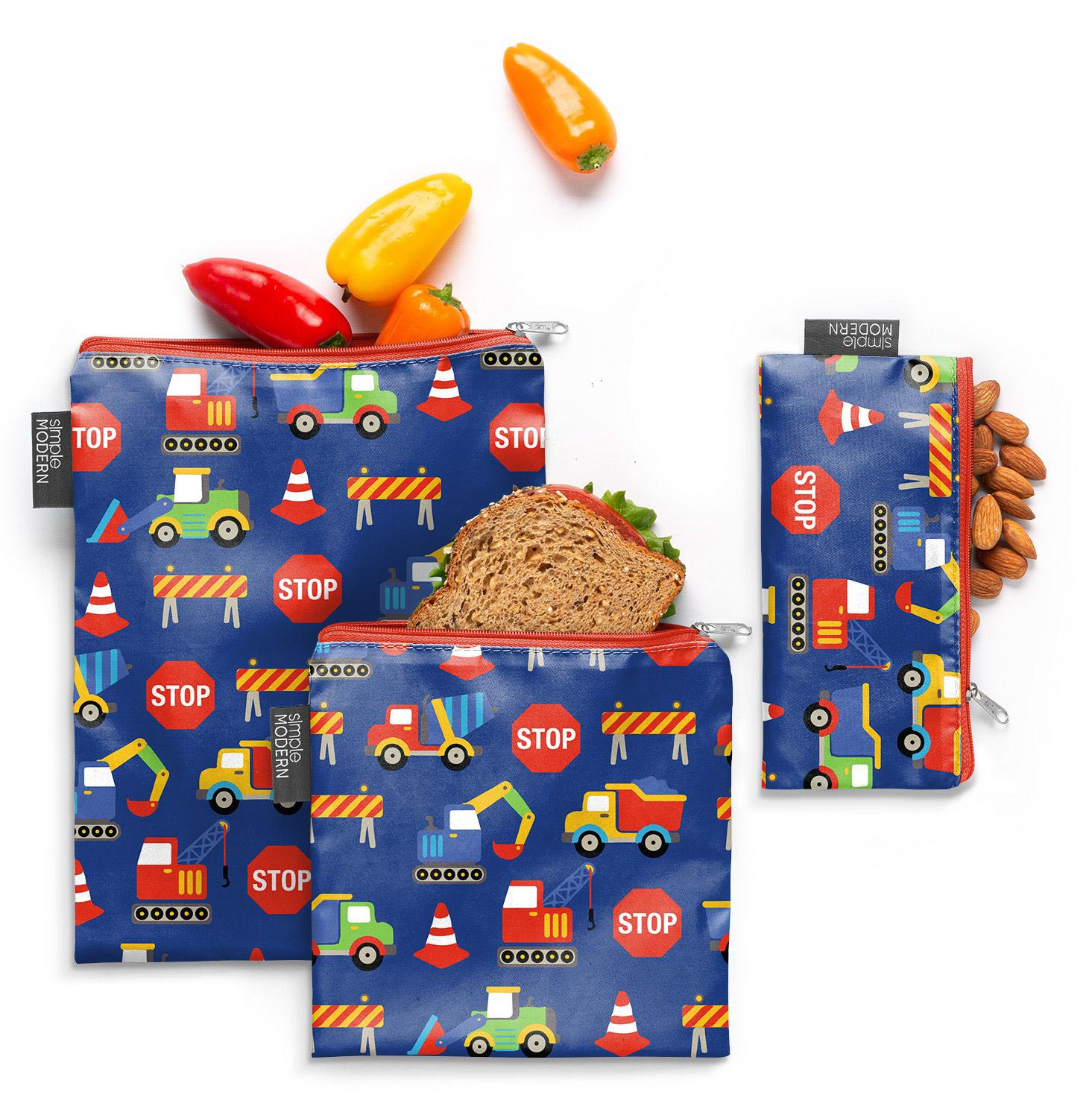 Ellie Snack Bags 3 Pack - 20 Reusable Food Storage Bags for Kids Lunch, Snacks & On-the-Go | Eco-Friendly, Leak-Proof, BPA-Free | Perfect for School, Picnics & Travel