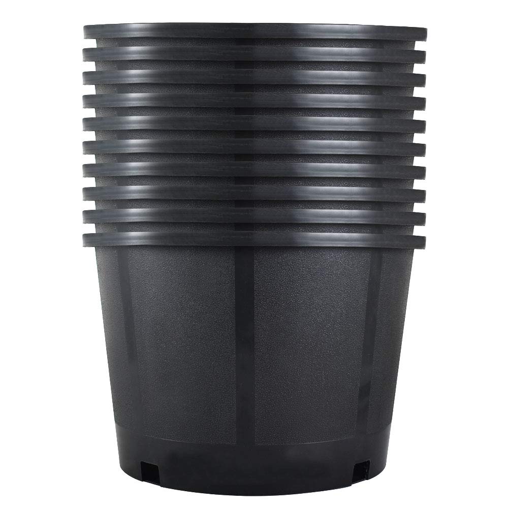 10-Pack 5 Gallon Plastic Garden Planter Pots - Short Black Nursery Pots for Indoor/Outdoor Plants, Flowers, Seedlings & Vegetables | Durable Injection Molded Containers for Gardening, Home Decor & Urban Farming