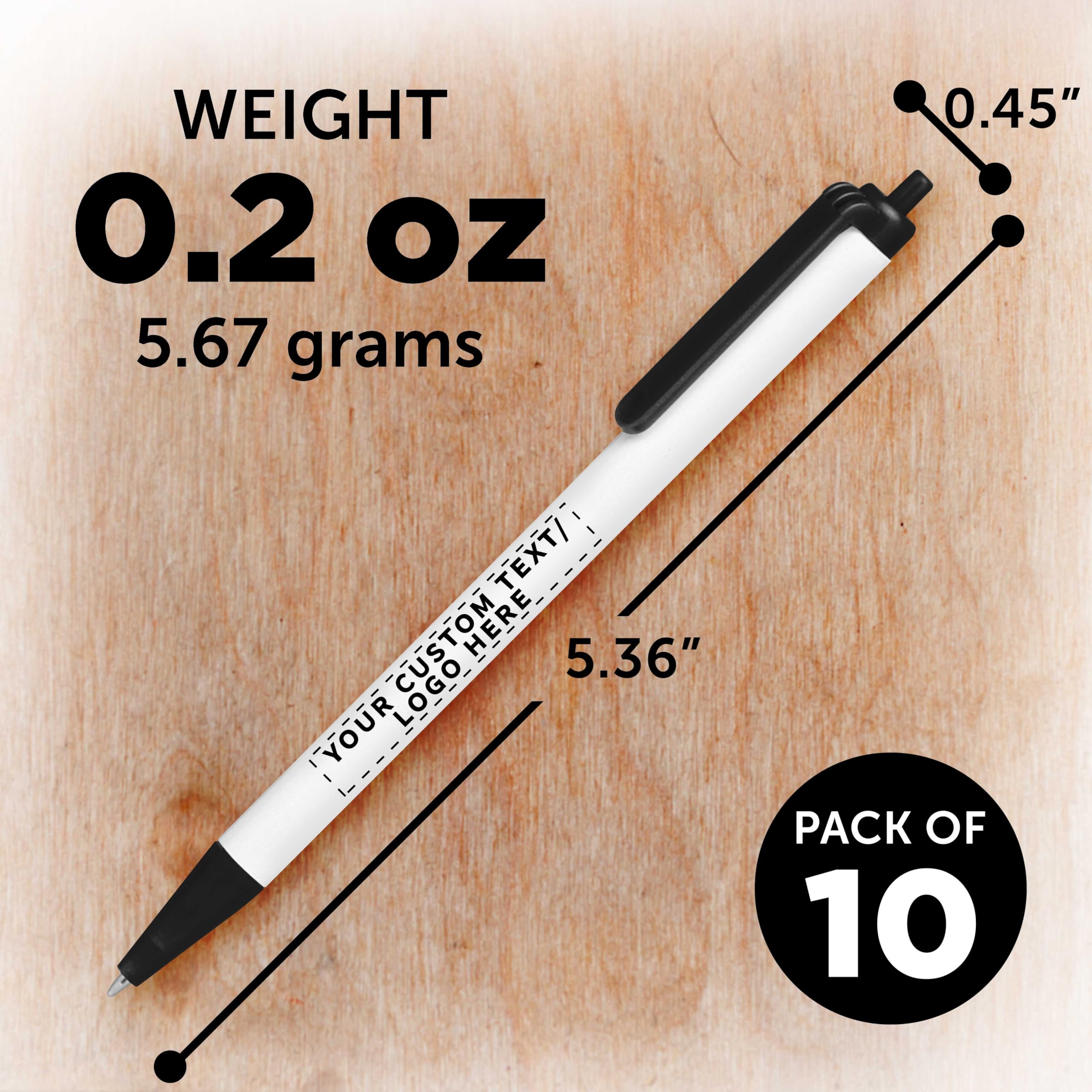 10 Pack Retractable Pens with Custom Text & Logo - Slim Barrel Black Ink Pens for Office, School, Business Promotions - Bulk Promotional Pens for Branding, Giveaways & Corporate Gifts