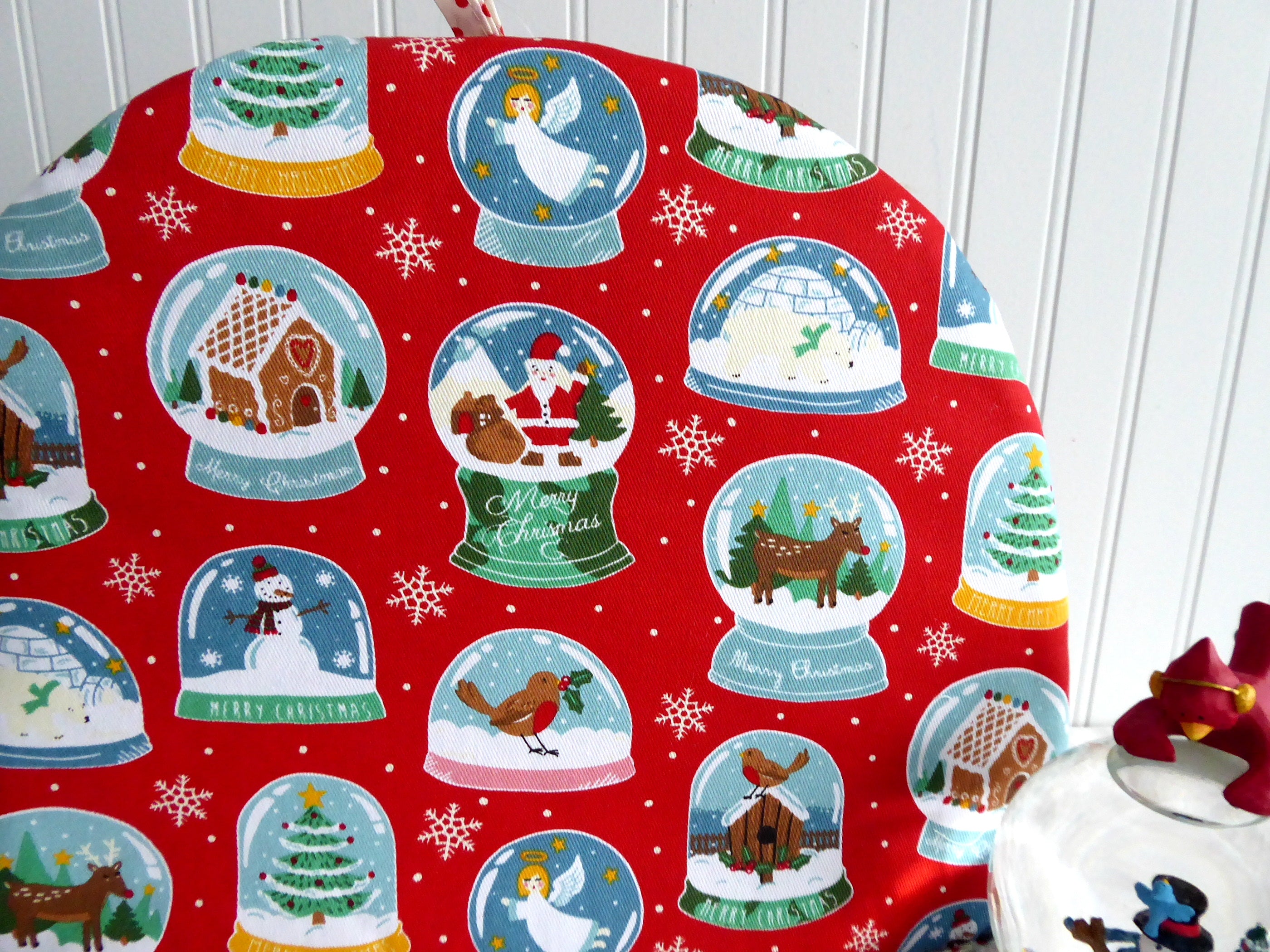 Christmas Snow Globe Tea Cozy - Large Padded Insulated Tea Pot Cover with Polka Dot Lining - Perfect for Holiday Decor & Winter Tea Parties