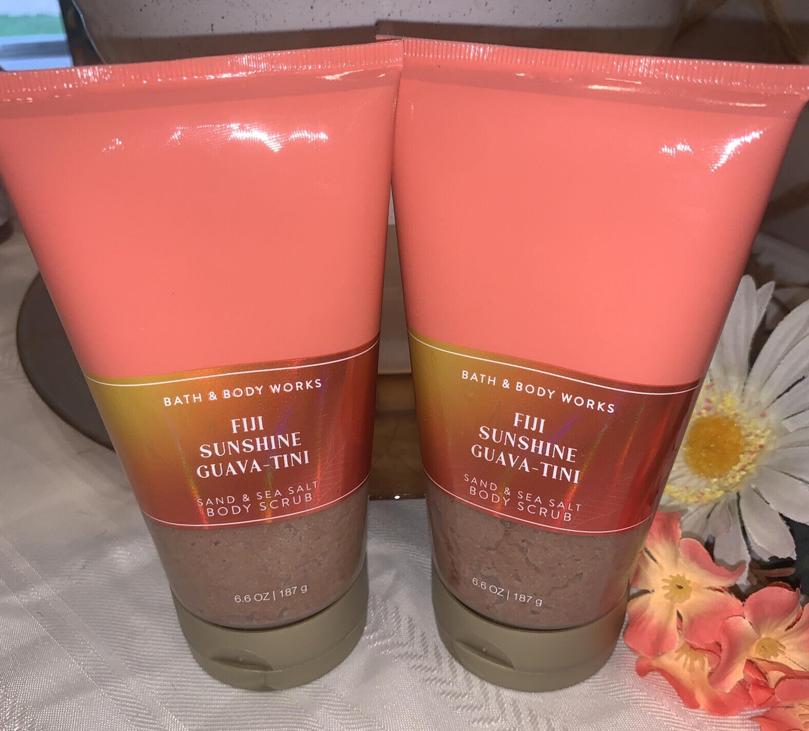 Fiji Sunshine Guava-Tini Sand & Sea Salt Body Scrub 6.6 oz - Exfoliating & Moisturizing Bath & Shower Scrub for Smooth Skin - Perfect for Spa Day & Self-Care Routine