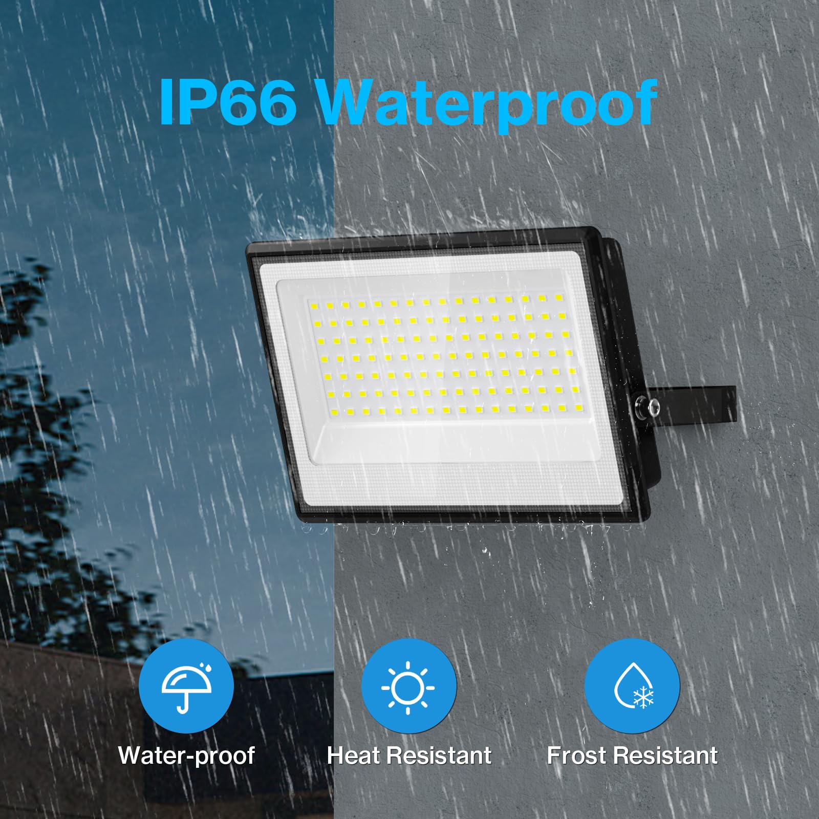 Olafus 100W LED Flood Light Outdoor - 9000lm High Brightness, IP66 Waterproof, 6500K Daylight White, with Plug - 6 Pack for Playground, Yard, Stadium, Lawn, Warehouse & Construction Site Lighting