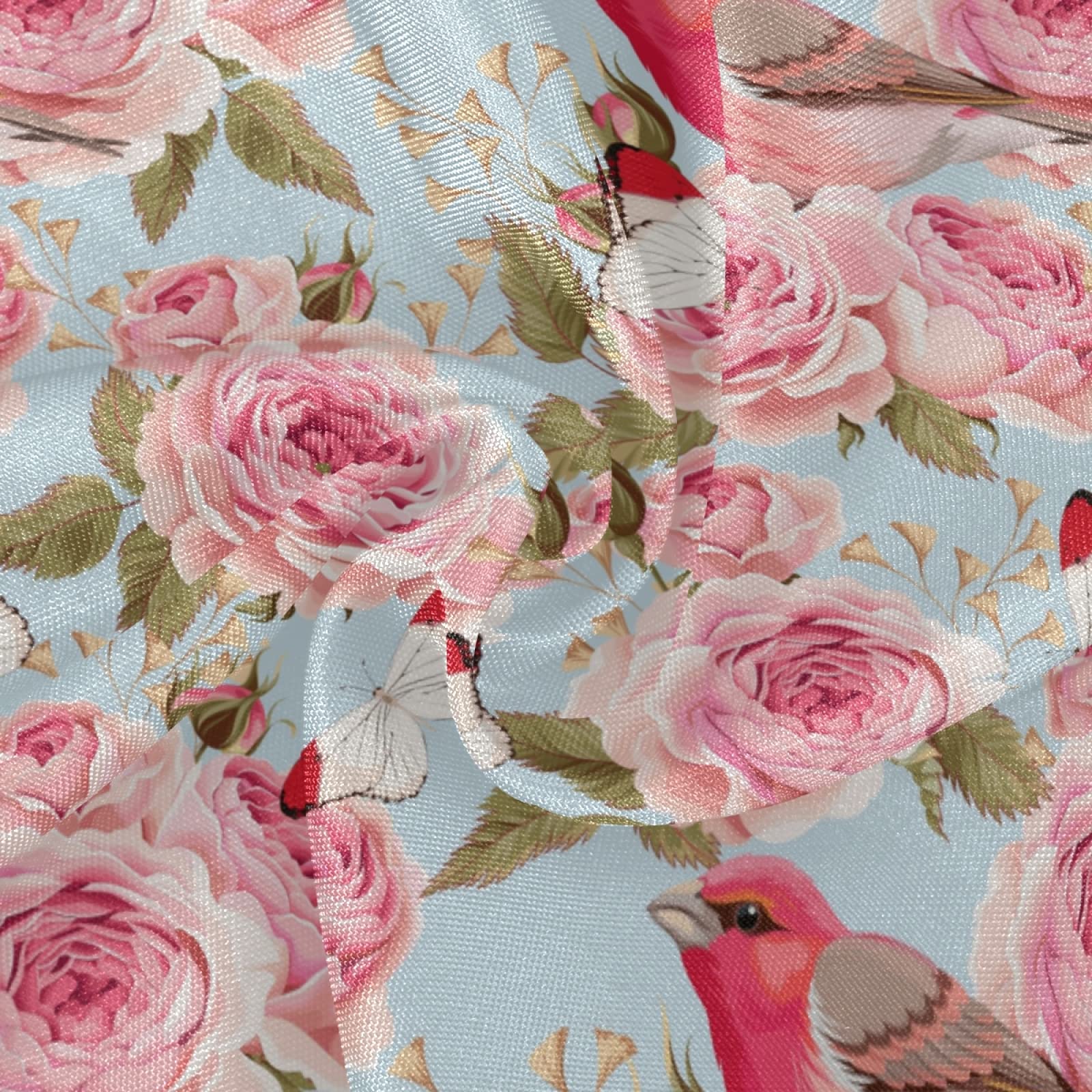 60 Inch Round Floral Tablecloth - Washable Polyester Spring Rose & Bird Design, Teal Circular Table Cover for Kitchen, Dining, Party & Picnic Decor | Perfect for Outdoor Gatherings and Seasonal Home Decoration