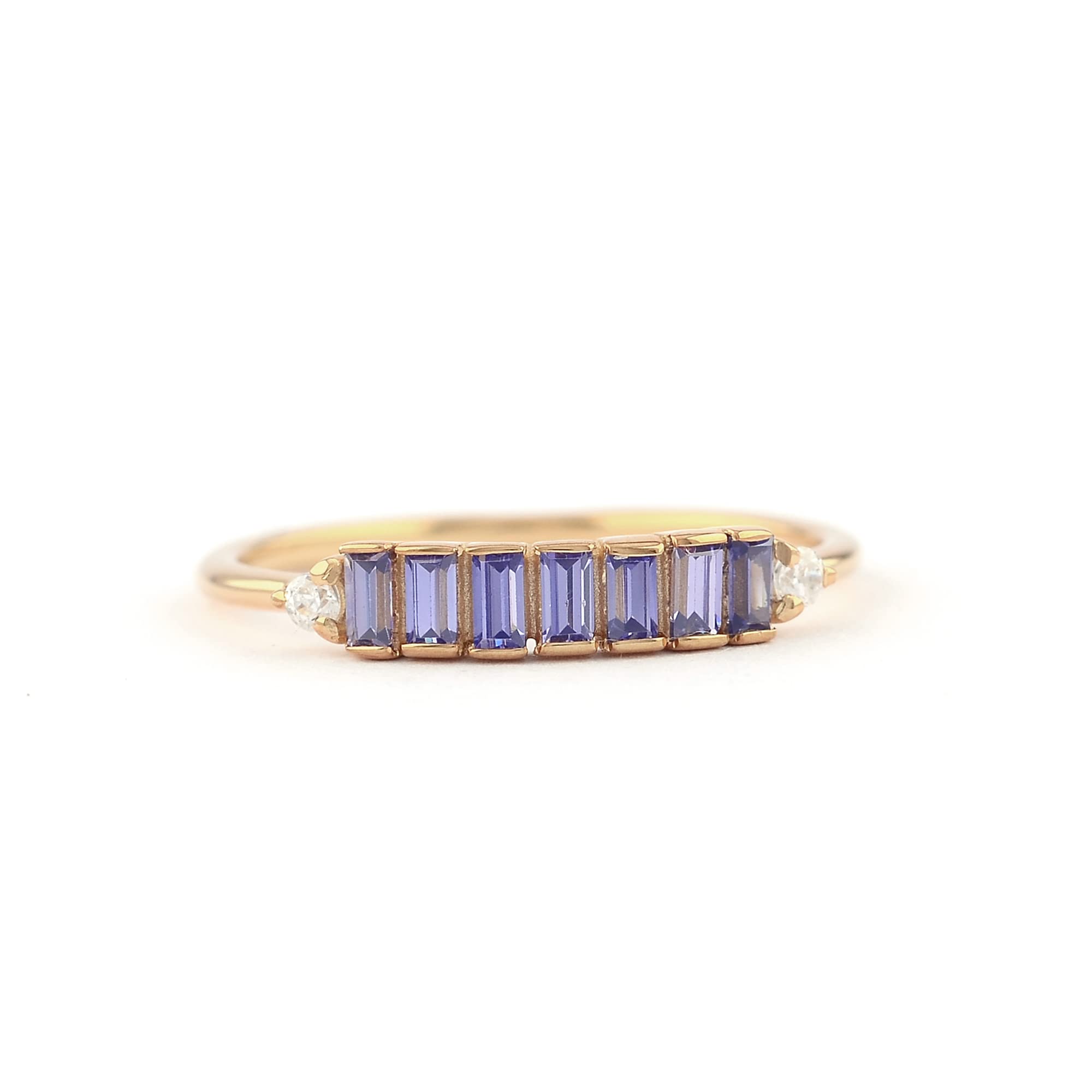 14K Gold Half Eternity Band Ring with Genuine Baguette Amethyst - February Birthstone Diamond Wedding Ring for Women | Elegant Gift for Anniversary, Valentine's Day & Special Occasions