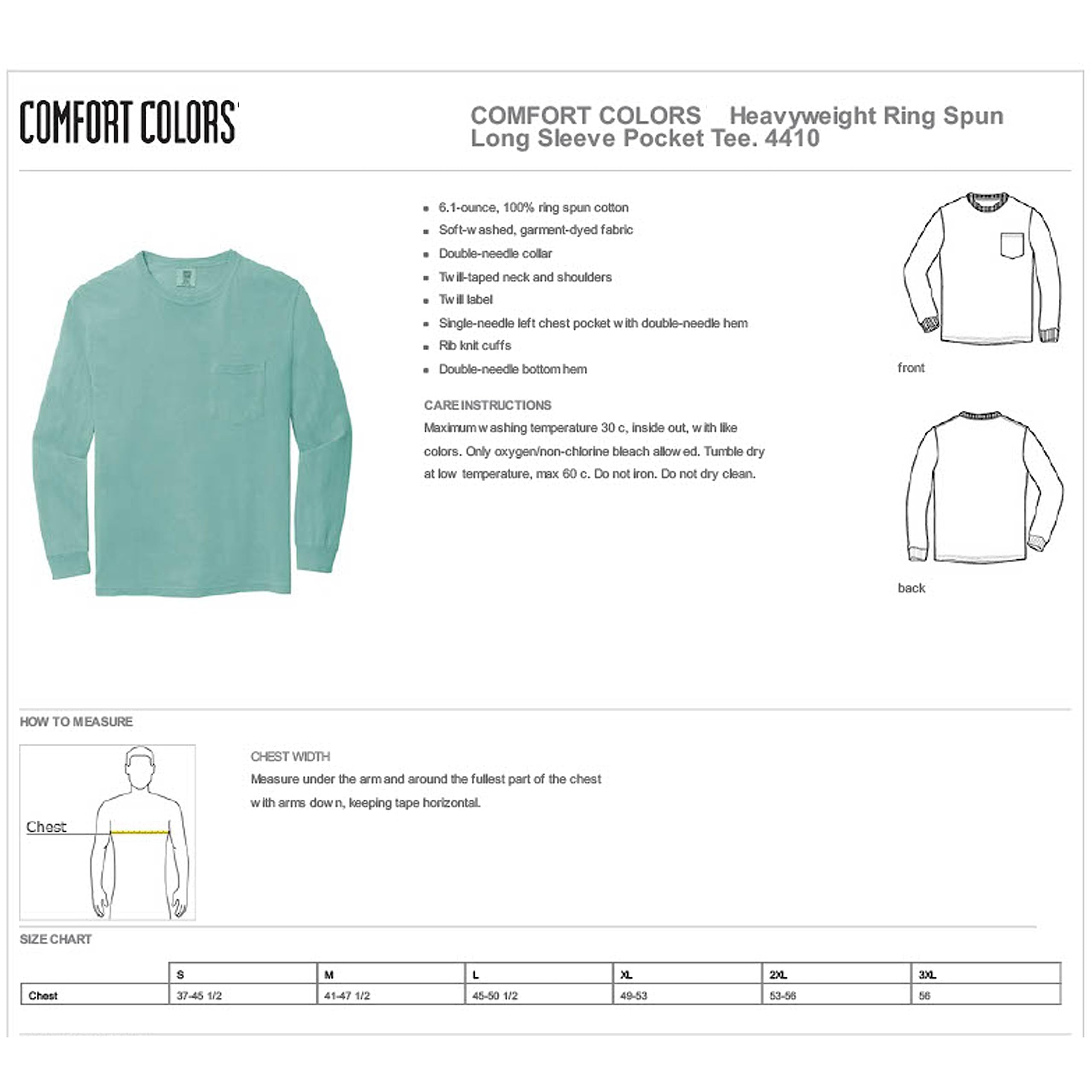 Comfort Colors 4410 Chouinard Long Sleeve Heavyweight Cotton Pocket T-Shirt for Men - Soft Workwear & Casual Everyday Wear