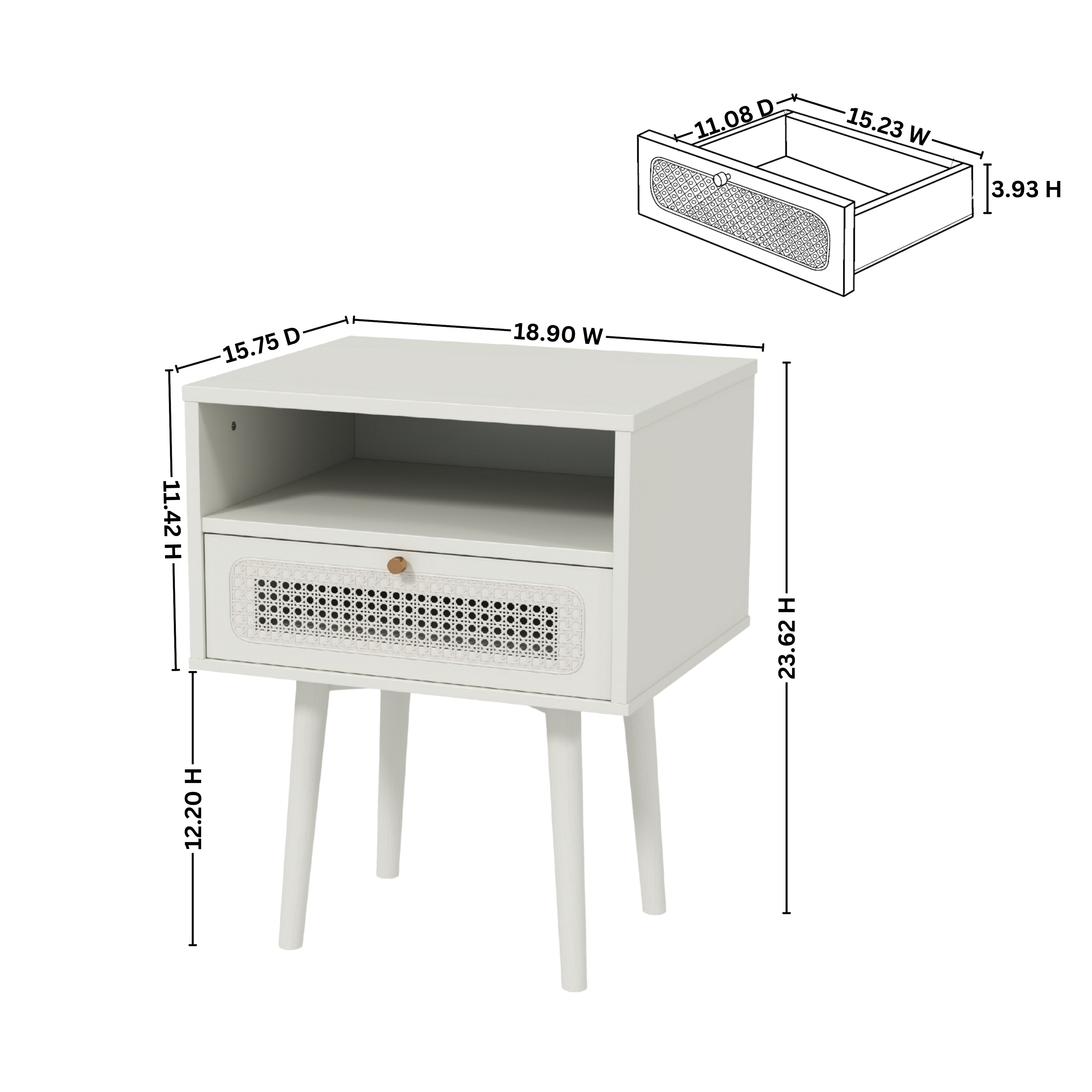 Roundhill Furniture Feeney 2-Tier Storage Nightstand, Cream White Side Table for Bedroom - Perfect for Small Spaces, Living Room, or Dorm Room Organization