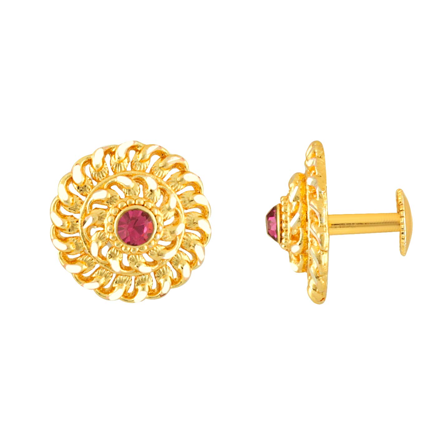 MEENAZ 18k Gold Plated Ruby Meenakari Stud Earrings for Women - Traditional South Indian Temple Jewelry Set with Screw Back Hoops & Bali Designs - Perfect for Weddings, Festivals & Ethnic Fashion