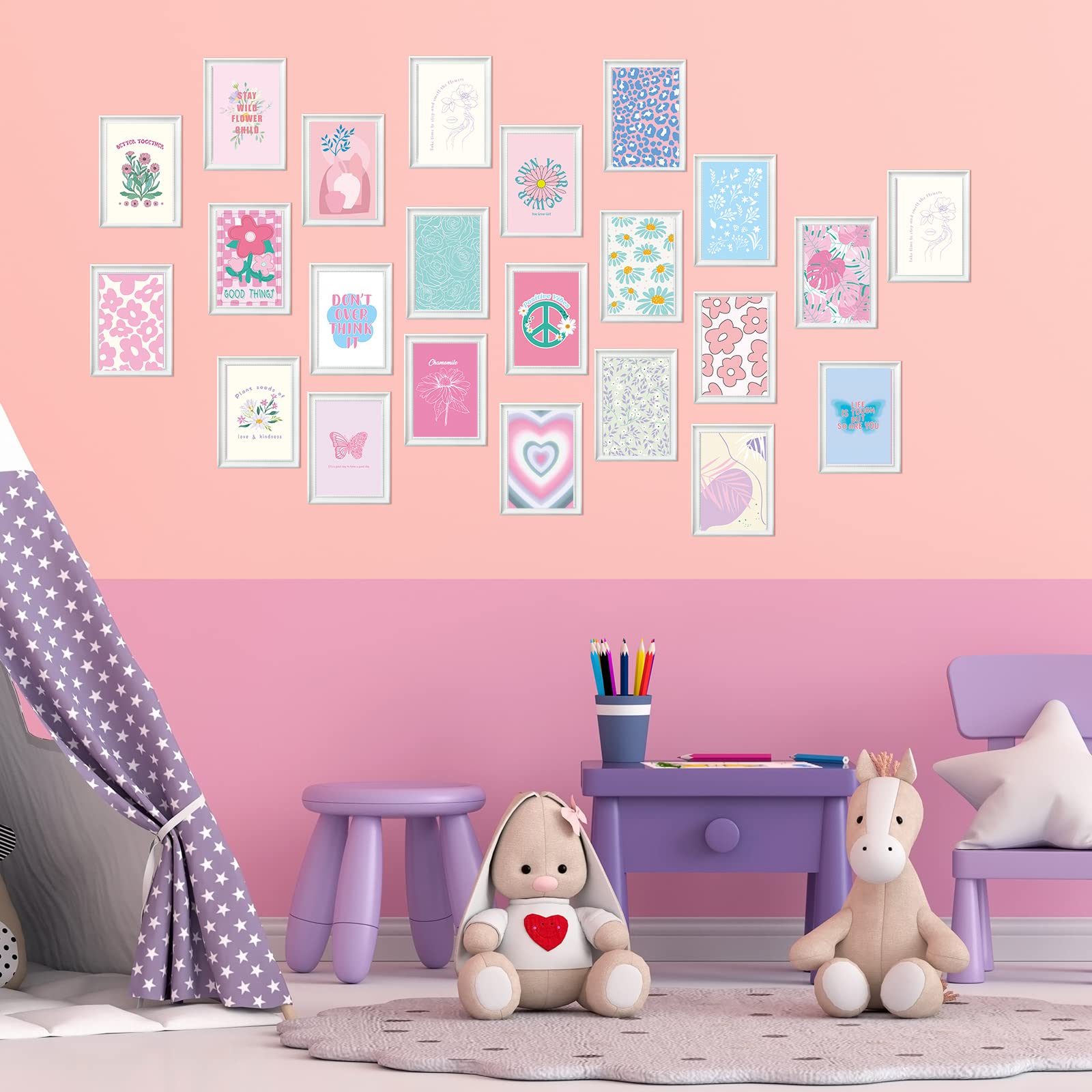 60 Pcs Aesthetic Wall Collage Kit - Pastel Pink Danish Posters, 4x6 Inch Preppy Room Decor for Women & Teens - Perfect for Bedroom, Dorm, Office & Gift Ideas