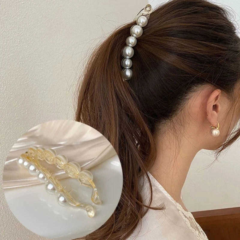 Elegant Pearl Hair Clips for Women - Fashionable Banana Clips & Ponytail Barrettes Hair Accessories | Perfect for Weddings, Parties & Everyday Wear