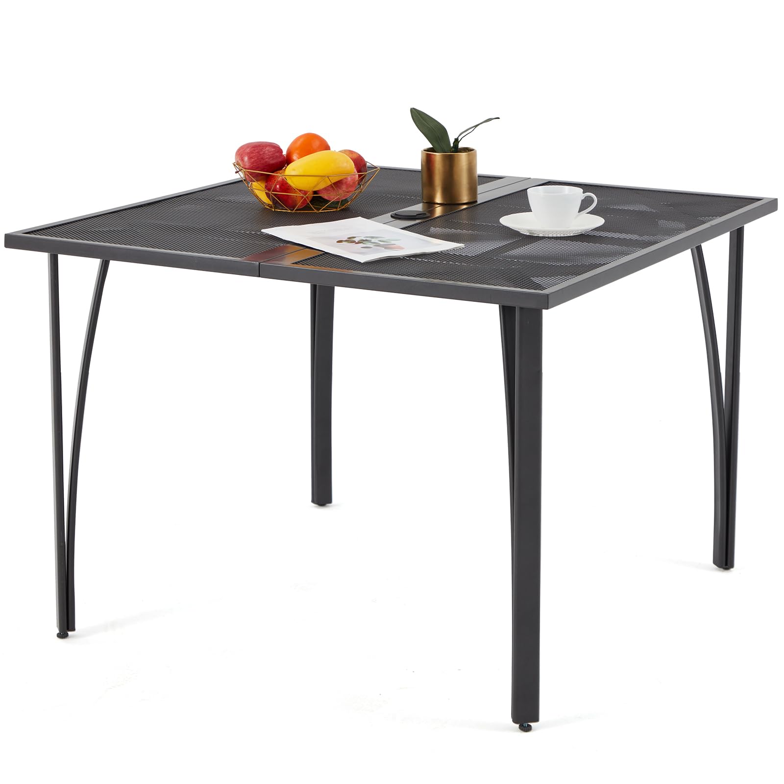 AECOJOY 39.4 Inch Square Outdoor Dining Table for 4 People - Weatherproof Metal Patio Table with 1.6 Inch Umbrella Hole - Perfect for Backyard, Garden, Poolside & Outdoor Entertaining (Dark Grey)