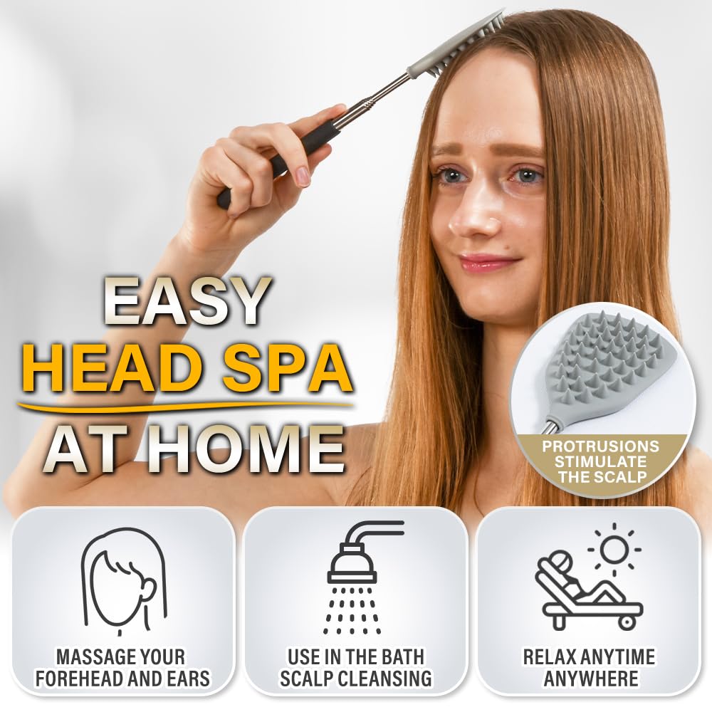 ROUNDS Back Scratcher - Gentle Silicone Protrusion for Itch Relief | Cream Applicator & Head Massager | Portable & Extendable Telescopic Design | Perfect for Travel, Home Use & Spa Treatments