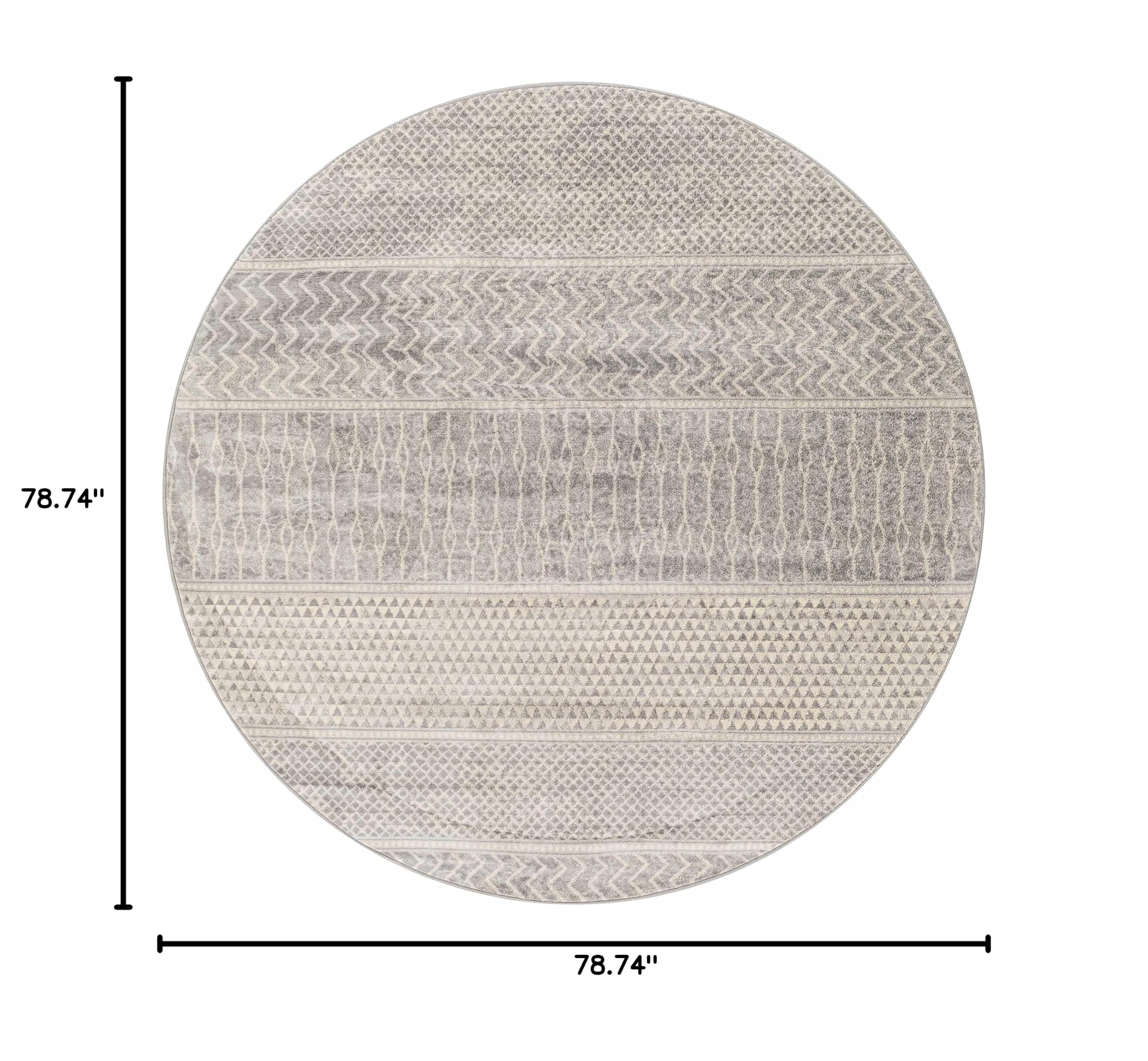 Hauteloom Bingham Modern Round Area Rug - Silver Gray Ivory - 6'7