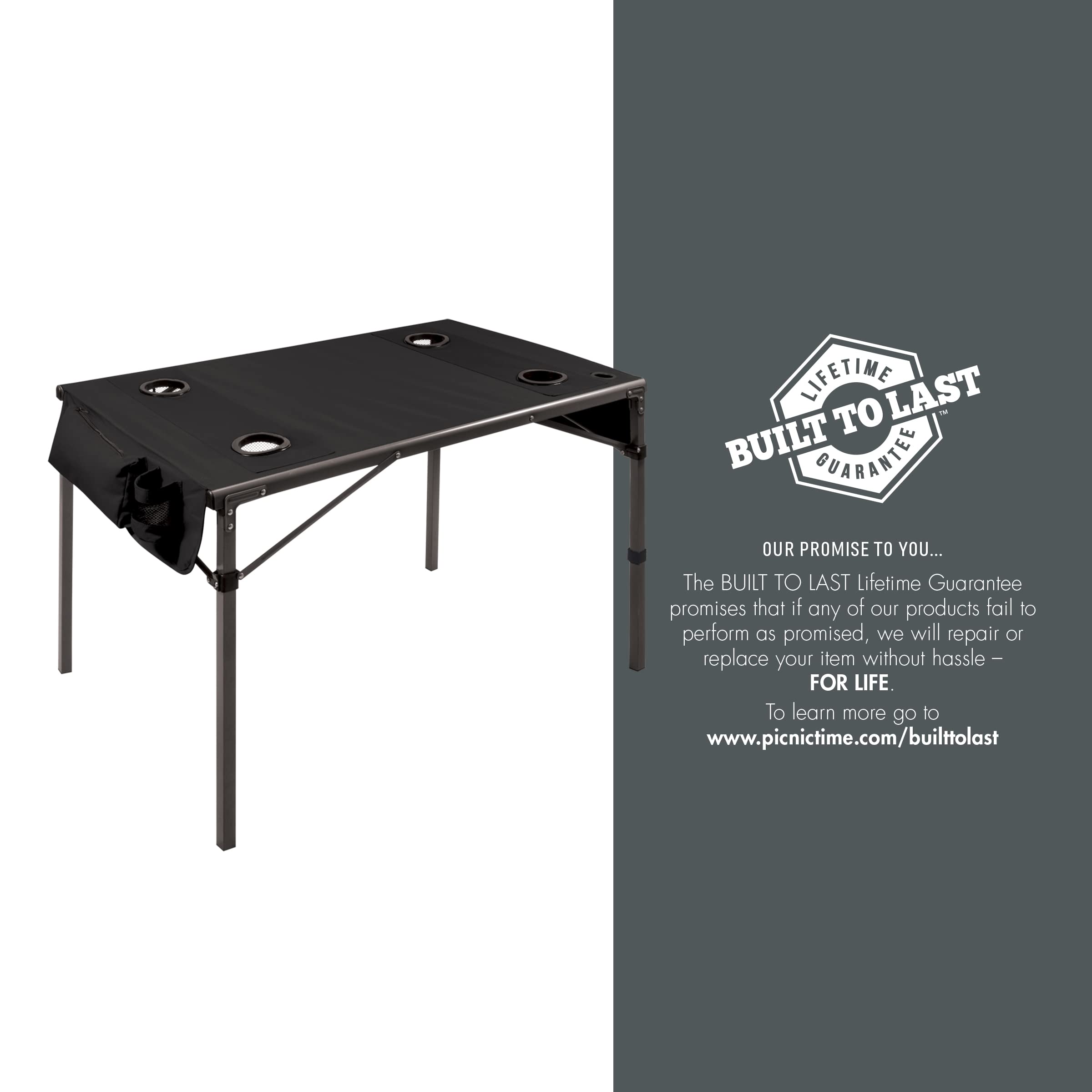 ONIVA by Picnic Time - Portable Folding Camping Table with Carry Bag, Lightweight Soft Top Design for Outdoor Picnics, Beach, BBQ & Tailgating (Black, 6