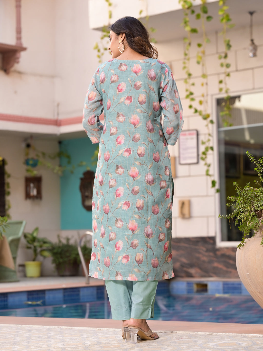 Stylish Blue Designer Pant Suit with Printed Embroidery - Elegant Women's Formal Wear for Office, Parties & Special Occasions