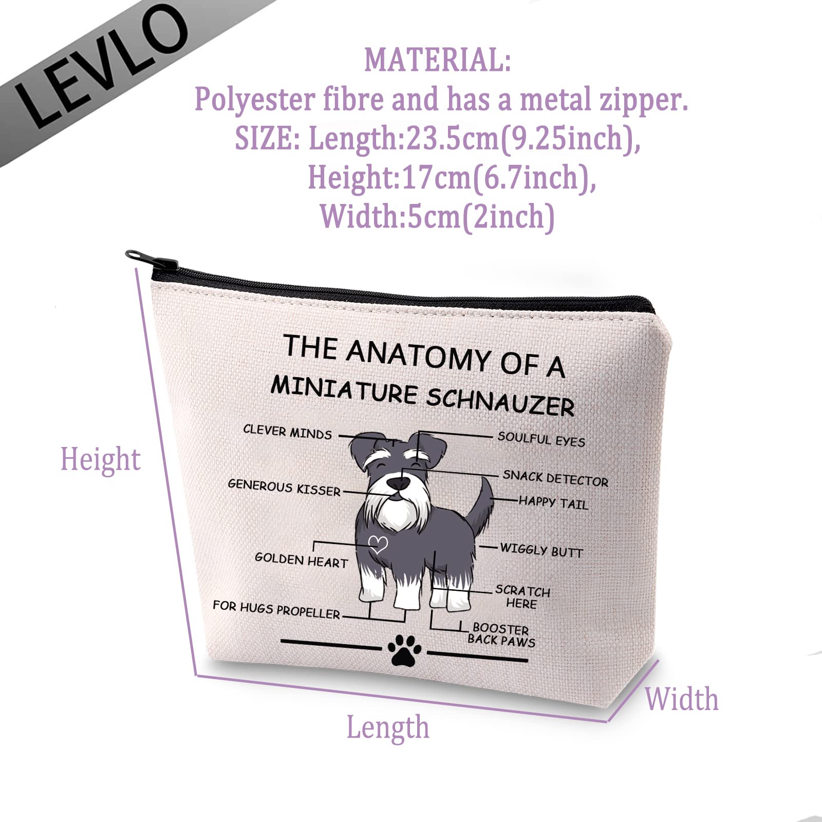 Funny Miniature Schnauzer Lovers Gift - The Anatomy of A Miniature Schnauzer Cosmetic Bag | Cute Mini Schnauzer Veterinary Mom Travel Toiletry Pouch | Perfect for Dog Lovers, Gifts & Travel Essentials (Miniature Schnauzer Design)