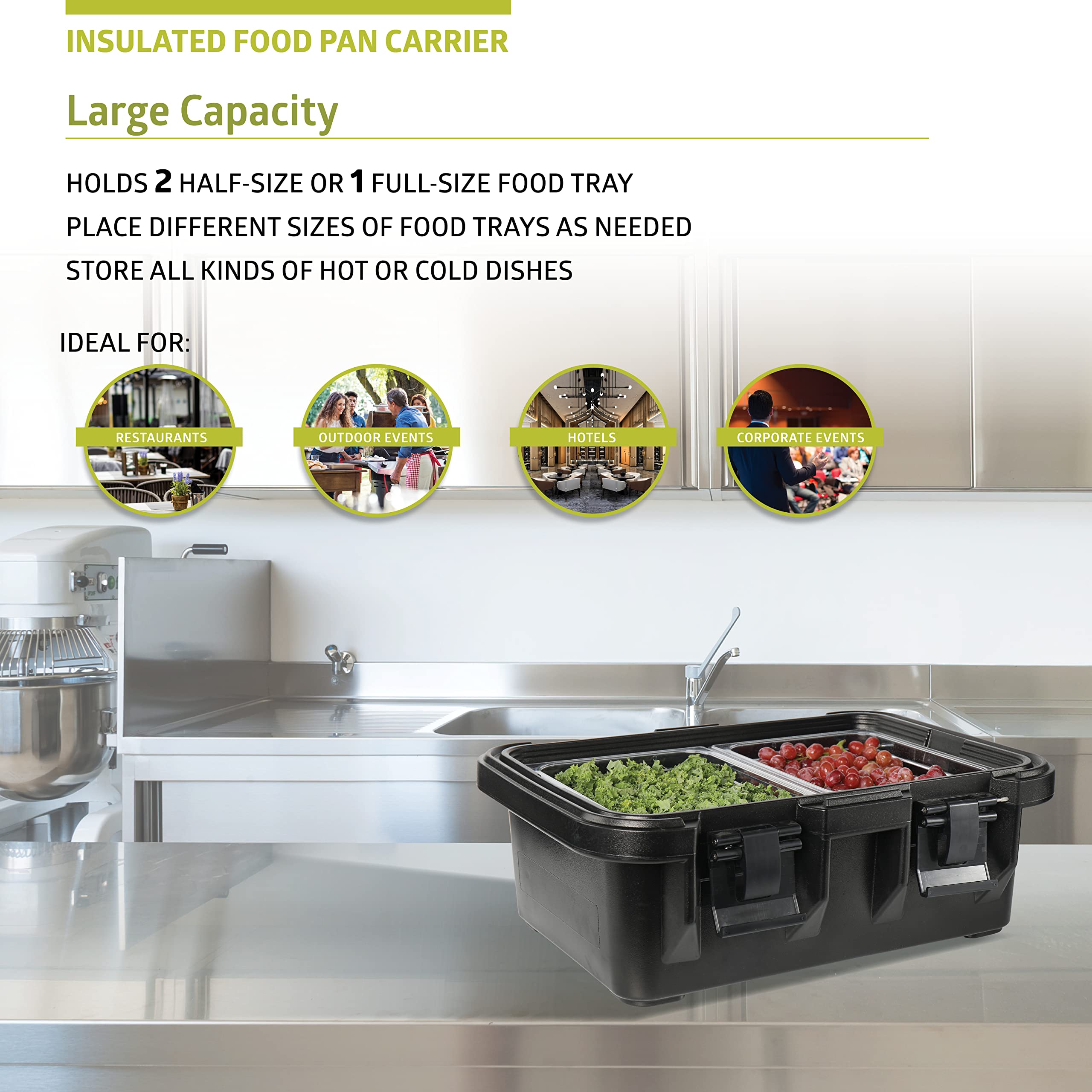 Pearington 22.4-Liter Wide-Top Insulated Food Carrier with Locking Lid - Black | Commercial Kitchen, Catering & Buffet Food Transport
