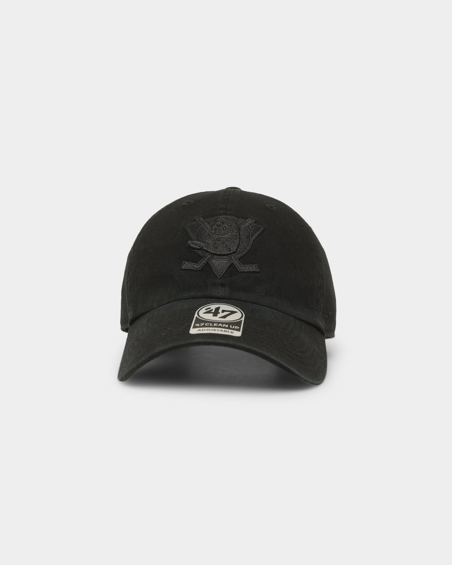 47 Brand Anaheim Ducks Clean Up Strapback Cap - Black/Black Adjustable Snapback Hat for Hockey Fans - Perfect for Game Day, Casual Wear & Sports Events