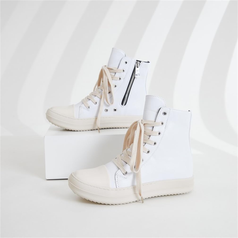 White Board Sneakers - Round Toe Casual Sports Shoes with Thick Sole | Muffin Style Flat Canvas High-Top Shoes for Travel & Walking | Perfect for School, Work & Outdoor Activities