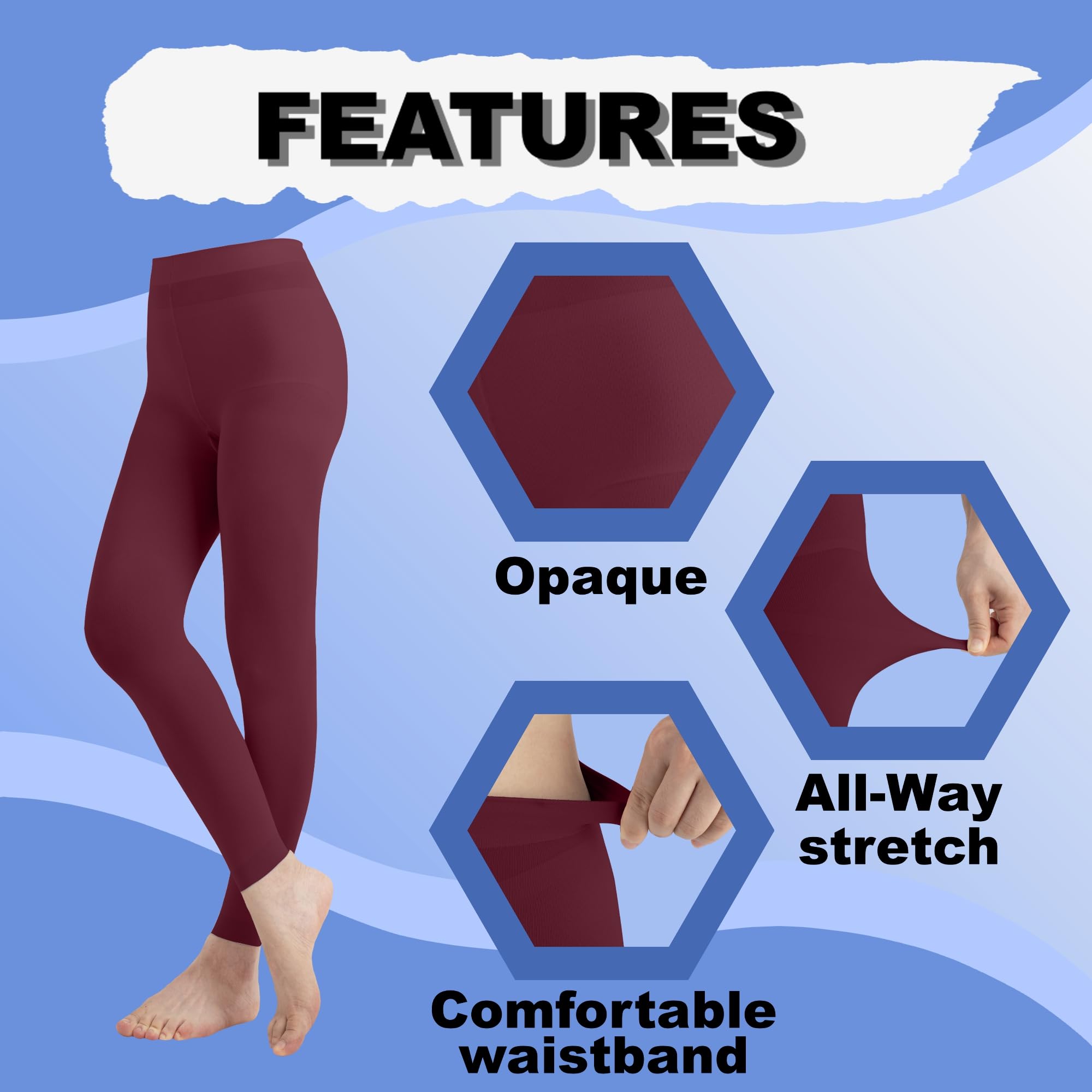 EMEM Apparel Women's Solid Color Opaque Microfiber Footless Tights - Comfortable Stretchy Leggings for Yoga, Workout & Everyday Wear