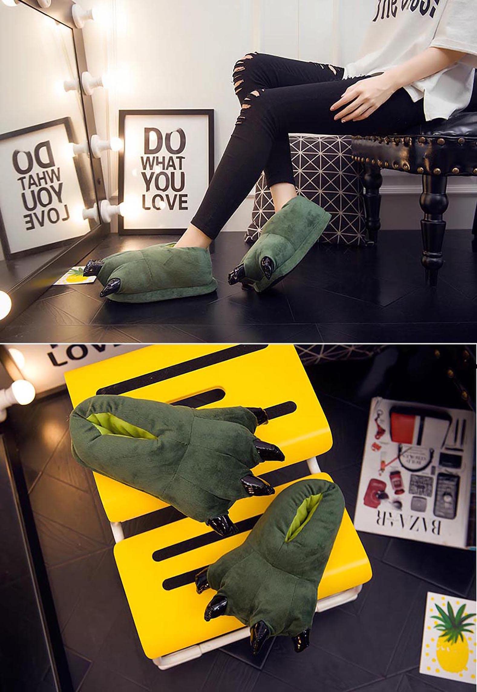IXITON Unisex Funny Animal Paw Slippers - Furry Dinosaur & Bear Claw House Shoes, Cartoon Plush Indoor Slippers for Men & Women - Perfect for Home, Lounge & Cosplay Costumes