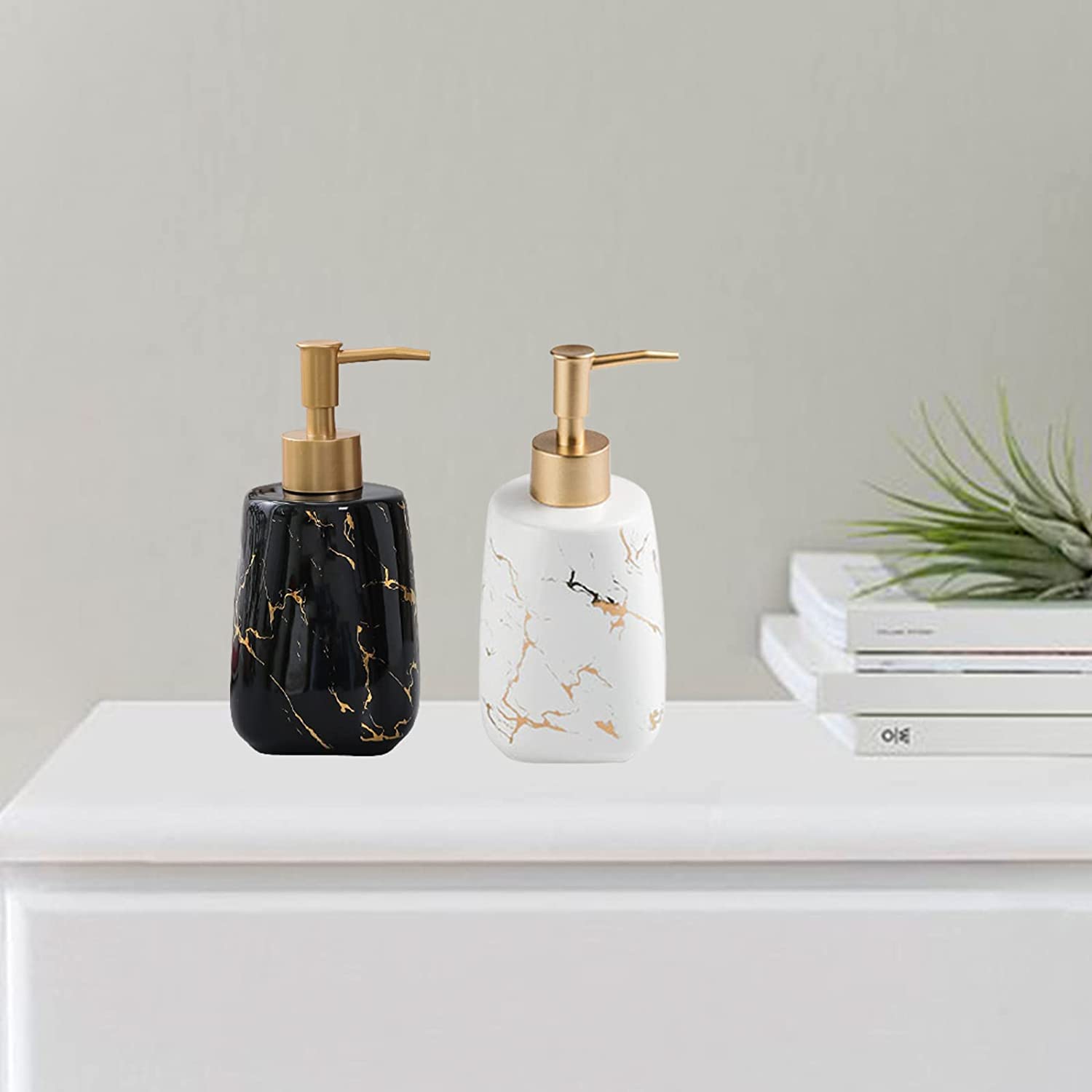 Black Marble Soap Dispenser for Kitchen & Bathroom - 350ML/9.8OZ Hand Soap, Shampoo & Conditioner Pump Bottle - Perfect for Sink, Shower and Countertop Organization