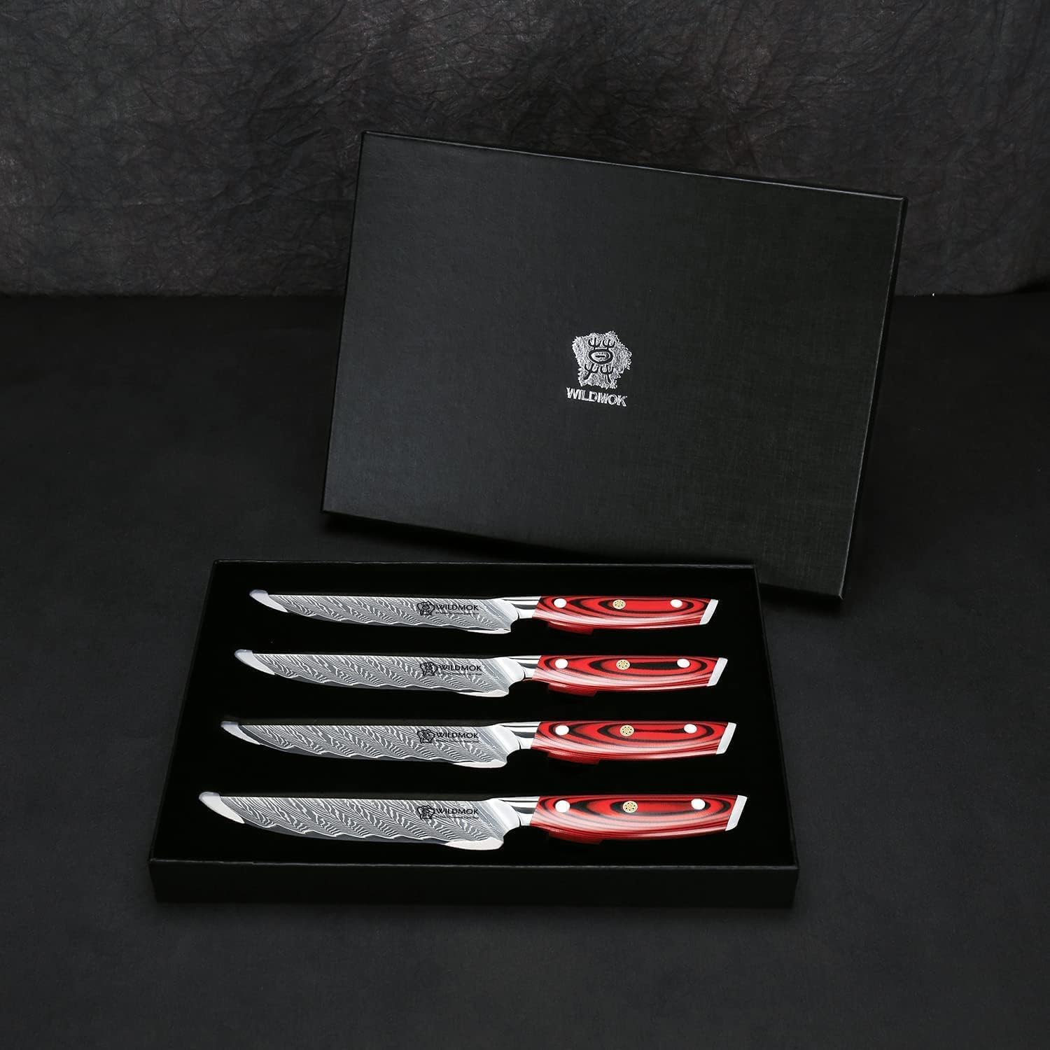 Premium 5 Inch Damascus Steak Knives Set - 4pcs Sharp Professional Japanese VG10 Steel Kitchen Knives with Full Tang G10 Handle - Perfect for Steak Dinners, BBQ Parties & Gourmet Cooking