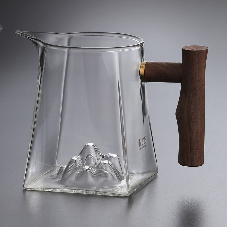 Premium Mountain Glass Fair Cup with Wooden Handle - Durable & Stylish Drinking Glass for Coffee, Tea, Cocktails - Perfect for Home, Office, Camping & Outdoor Use
