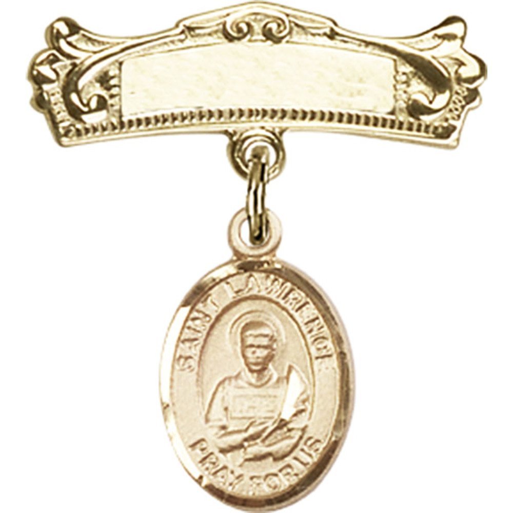 Gold Filled Baby Badge with St. Lawrence Charm & Arched Polished Pin (7/8