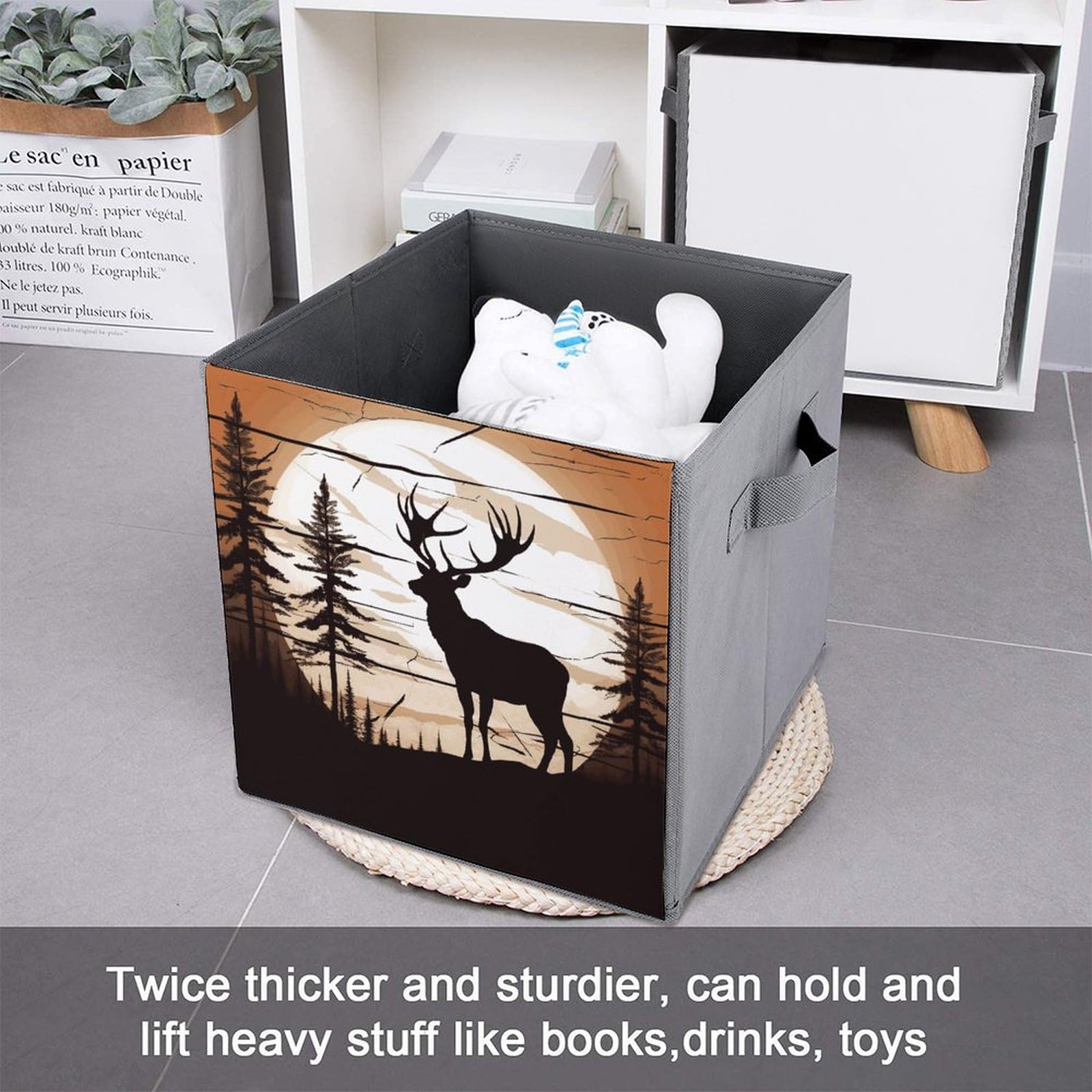 Wild Elk Silhouette Printed Storage Baskets - 2 Pack Fabric Storage Bins for Home Organization | Closet, Nursery, Laundry Room & Office Storage Solutions