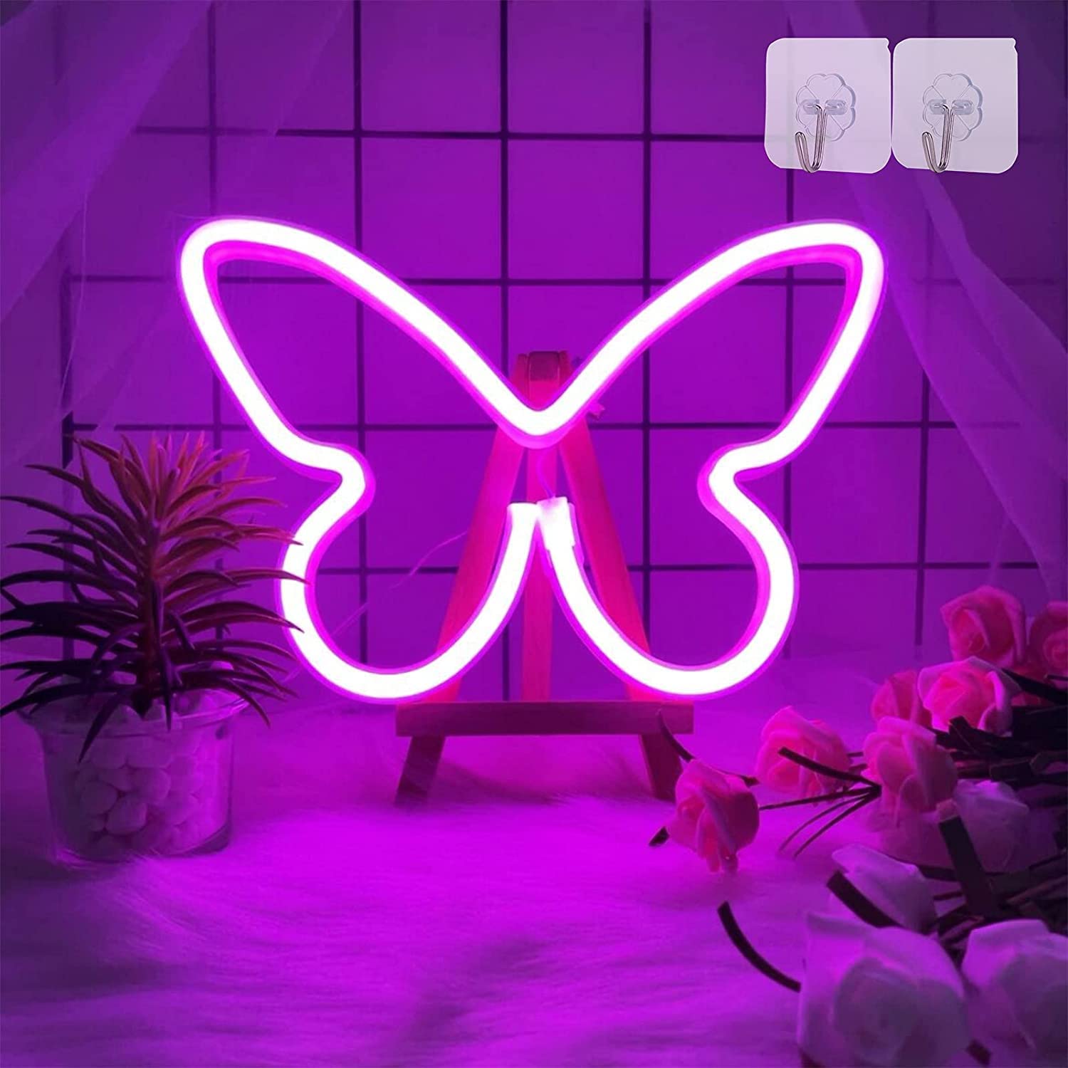 Butterfly LED Neon Sign Wall Light - USB/Battery Powered Acrylic Wall Decor for Bedroom, Kids Room, Living Room, Bar, Party, Wedding & Christmas | Pink Glow Night Light for Home Decor & Gift Ideas