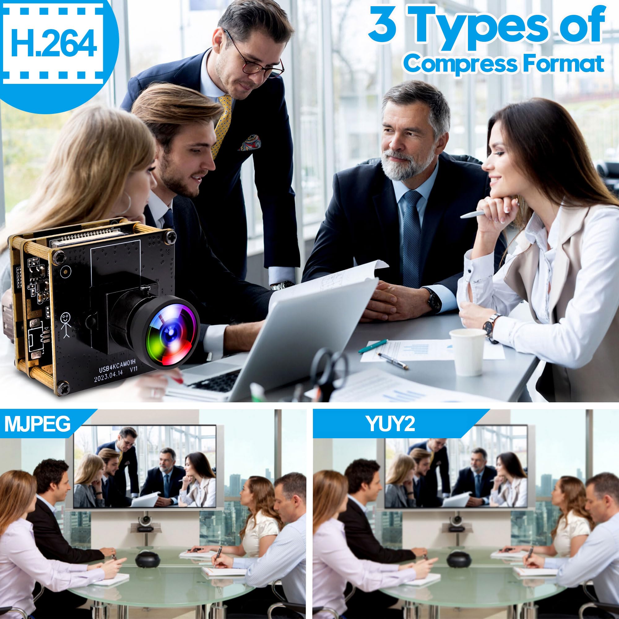 4K USB Camera with IMX415 Sensor - 120° Wide Angle Lens, No Distortion, H.265 Support - Compatible with Windows, Linux, Android, Mac OS - Perfect for Video Conferencing, Live Streaming & Online Classes