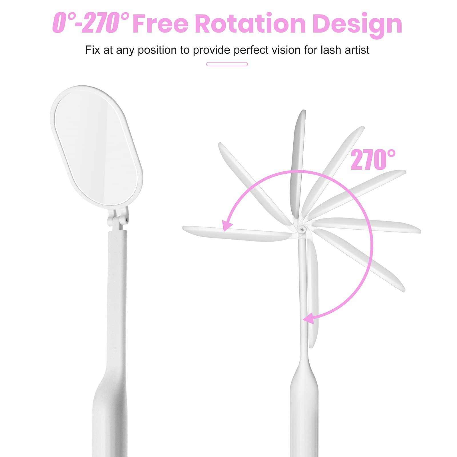 1 PCS Large Eyelash Extension Mirror with 270° Rotation - Lightweight Folding Makeup Mirror for Lash Technicians & Professionals - Adjustable Inspection Mirror for Perfect Lash Application (White) - Ideal for Salon, Home & Travel Use